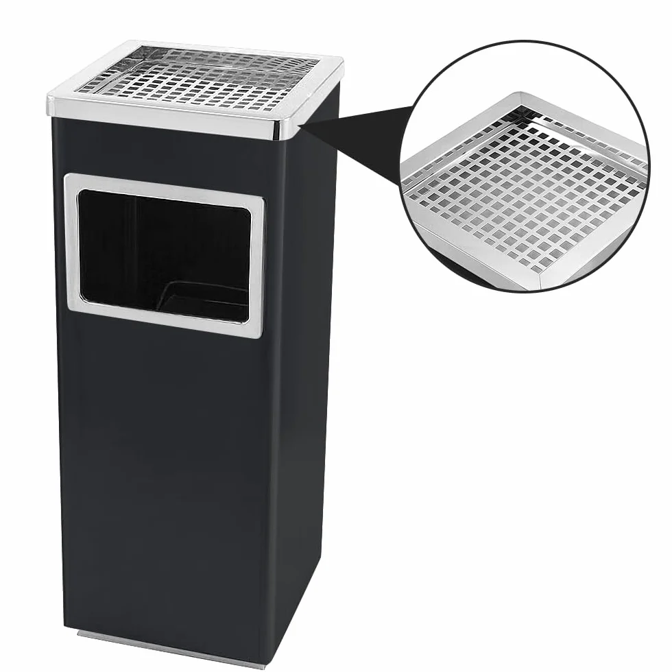 HUOLE Pattumiera, Cestino Interno Rimovibile, Pattumiera in Acciaio per Esterno per Ufficio, Hotel e Giardino, Contenitore per Rifiuti,Nero (2 pezzi) 24 * 24 * 60 cm-35 litri