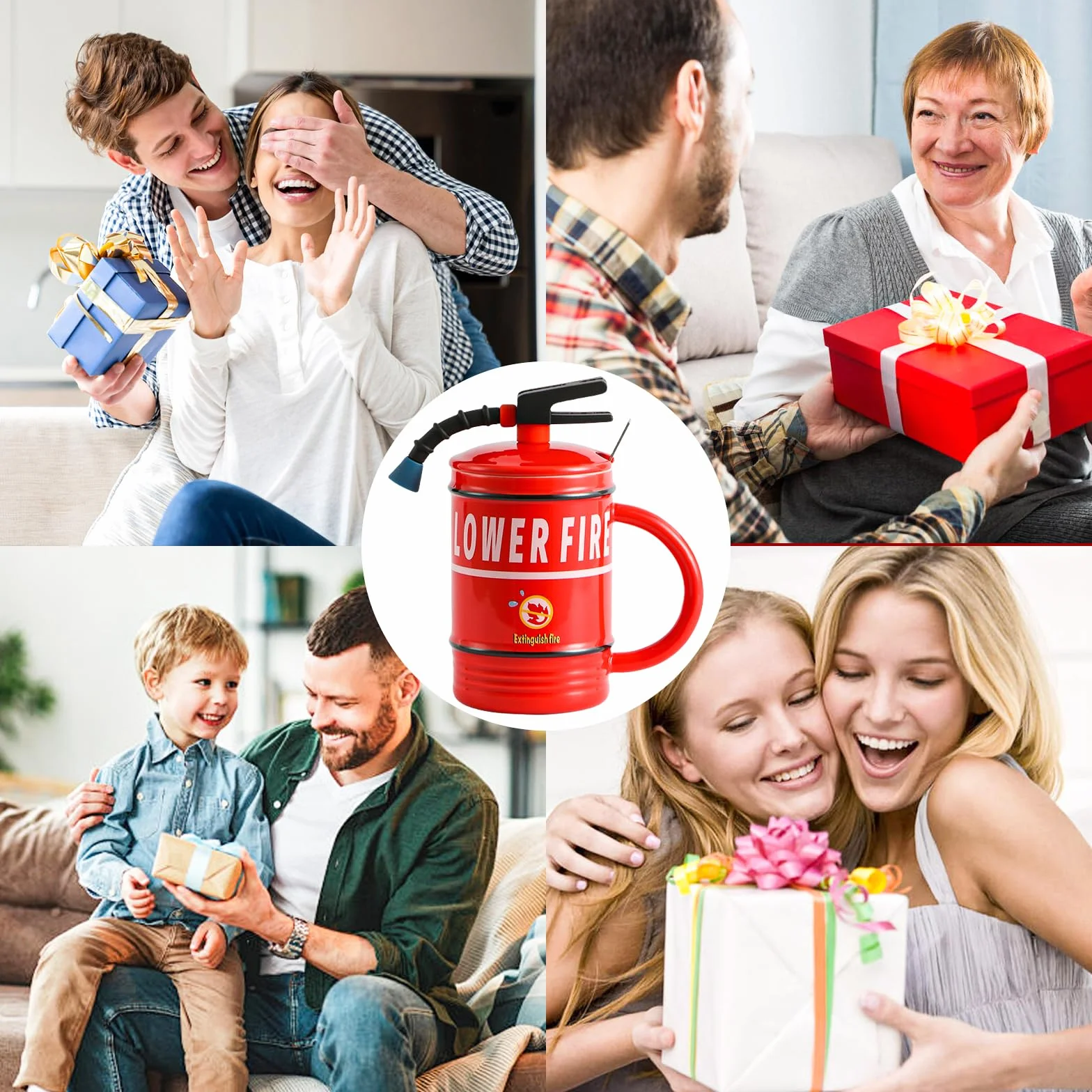 ZONSUSE Tazza Dell'estintore Personalizzata Ceramica con Coperchio e Cucchiaio Rosso