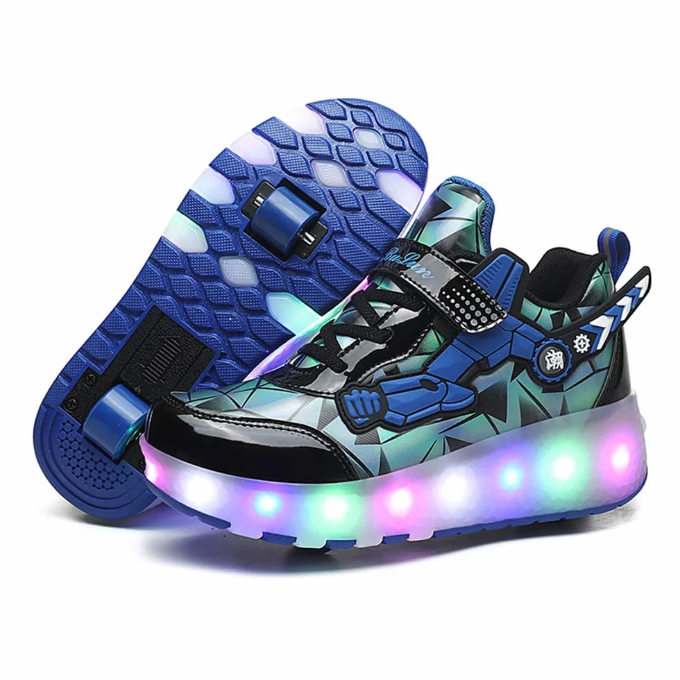 ENEN Scarpe con Ruote 2 Rotelle Pattini 2 in 1 Multifunzionali per Bambini Ragazze Adulti 27-43 EU