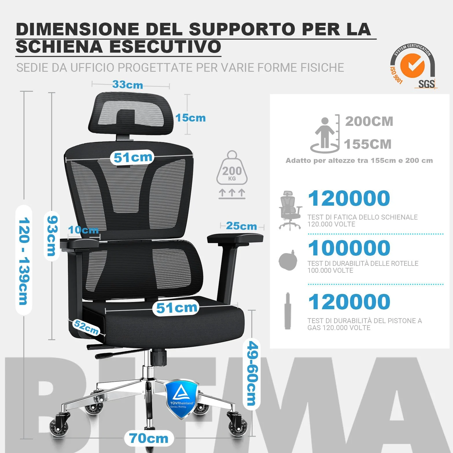 MELOKEA Sedia Ufficio Ergonomica, Braccioli 4D, Profondità Sedile Regolabile, Inclinazione 4 Livelli, Ruote Gomma, Schienale Alto, Supporto Lombare Ergonomico, Home Office Gaming, 200 kg