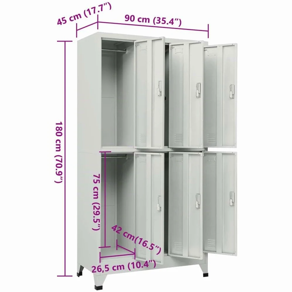 vidaXL Armadio a 6 Armadietti in Acciaio Grigio Mobiletto Ufficio Vestiario