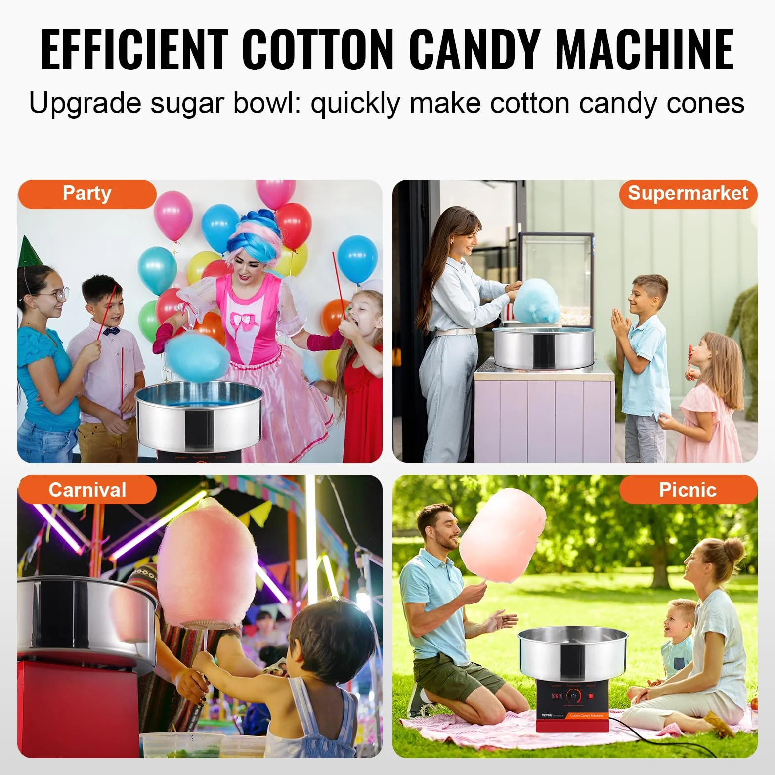VEVOR Macchina Zucchero Filato Elettrica 1000 W Macchina Zucchero Filato Commerciale, con Ciotola in Acciaio Inossidabile, Paletta per Zucchero, Perfetta per Compleanno Bambini, Feste Famiglia, Rossa