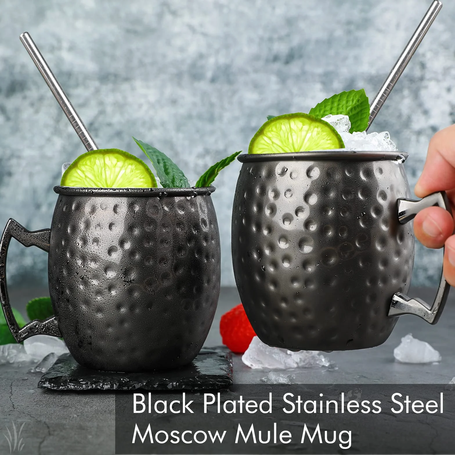 Moscow Mule Set di 4 Tazze in Acciaio Inox Nero Gunmetal 510 oz