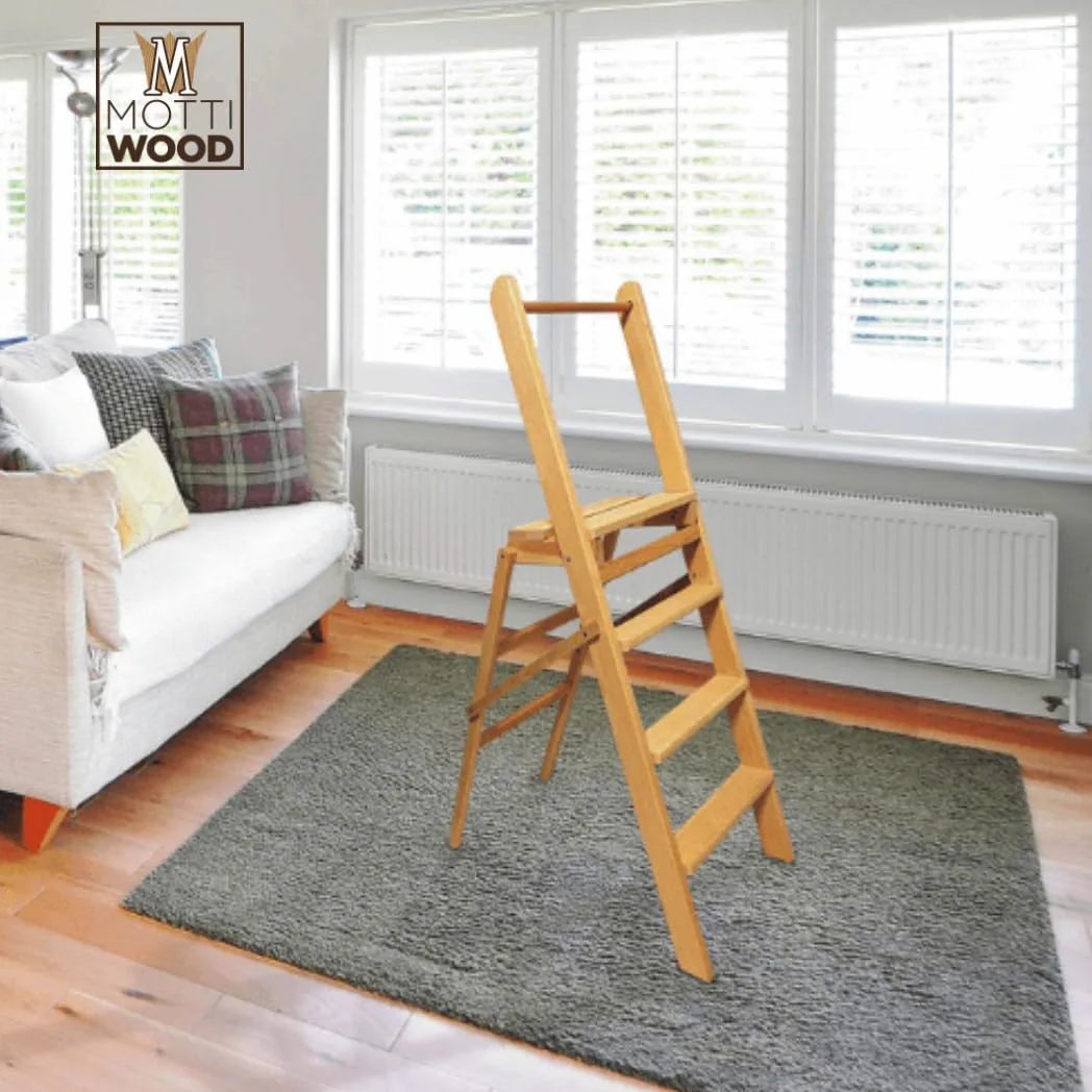 Sgabello Alto 4 Gradini, System Secury, Pieghevole e Antiscivolo, Maxi Portata 120kg, 38.5x73.5x117 cm, Made in Italy