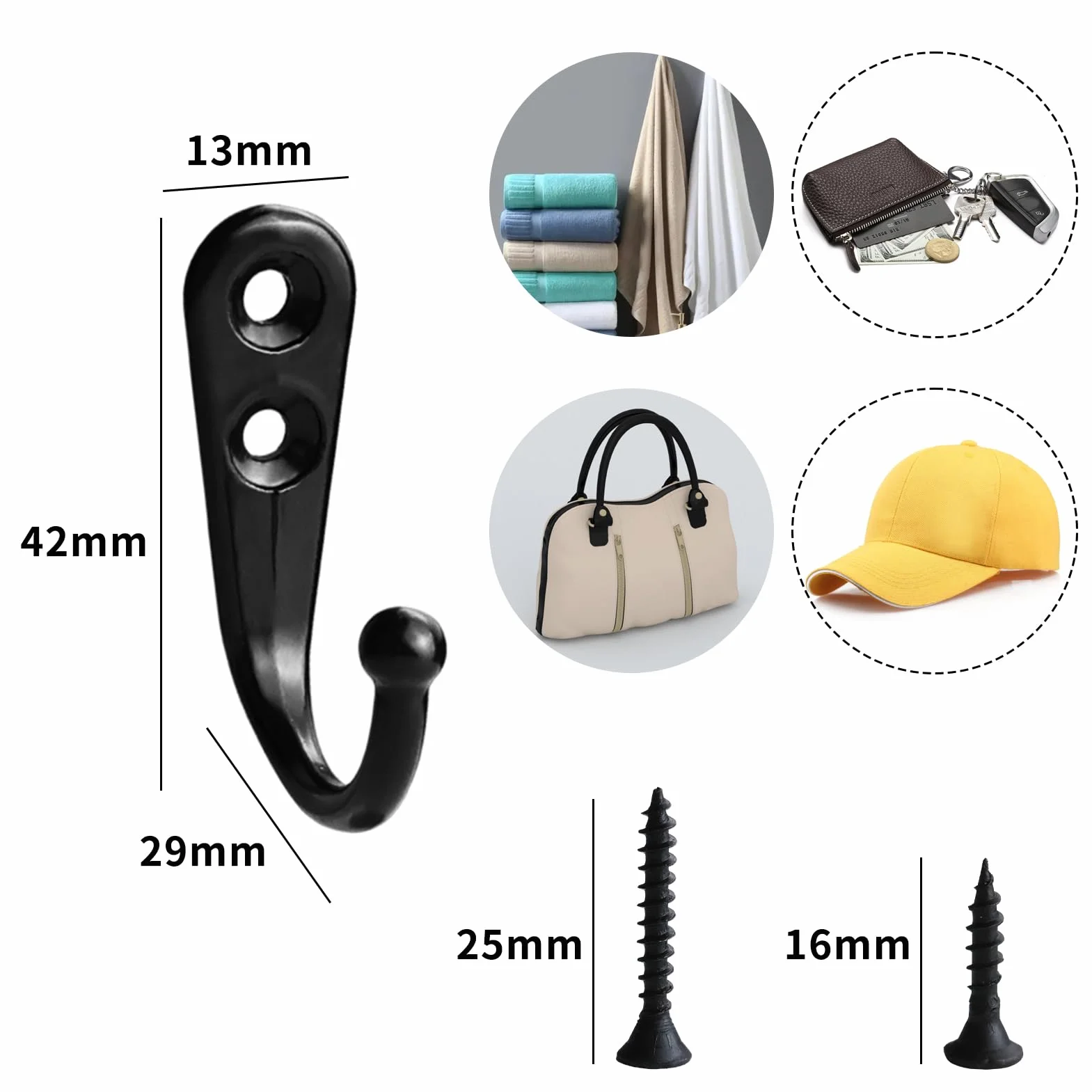 Ganci da avvitare 10 pezzi, ganci appendiabiti da parete ad alta resistenza, ganci appendiabiti da parete con 2 set di viti per camera da letto, bagno, guardaroba, soggiorno
