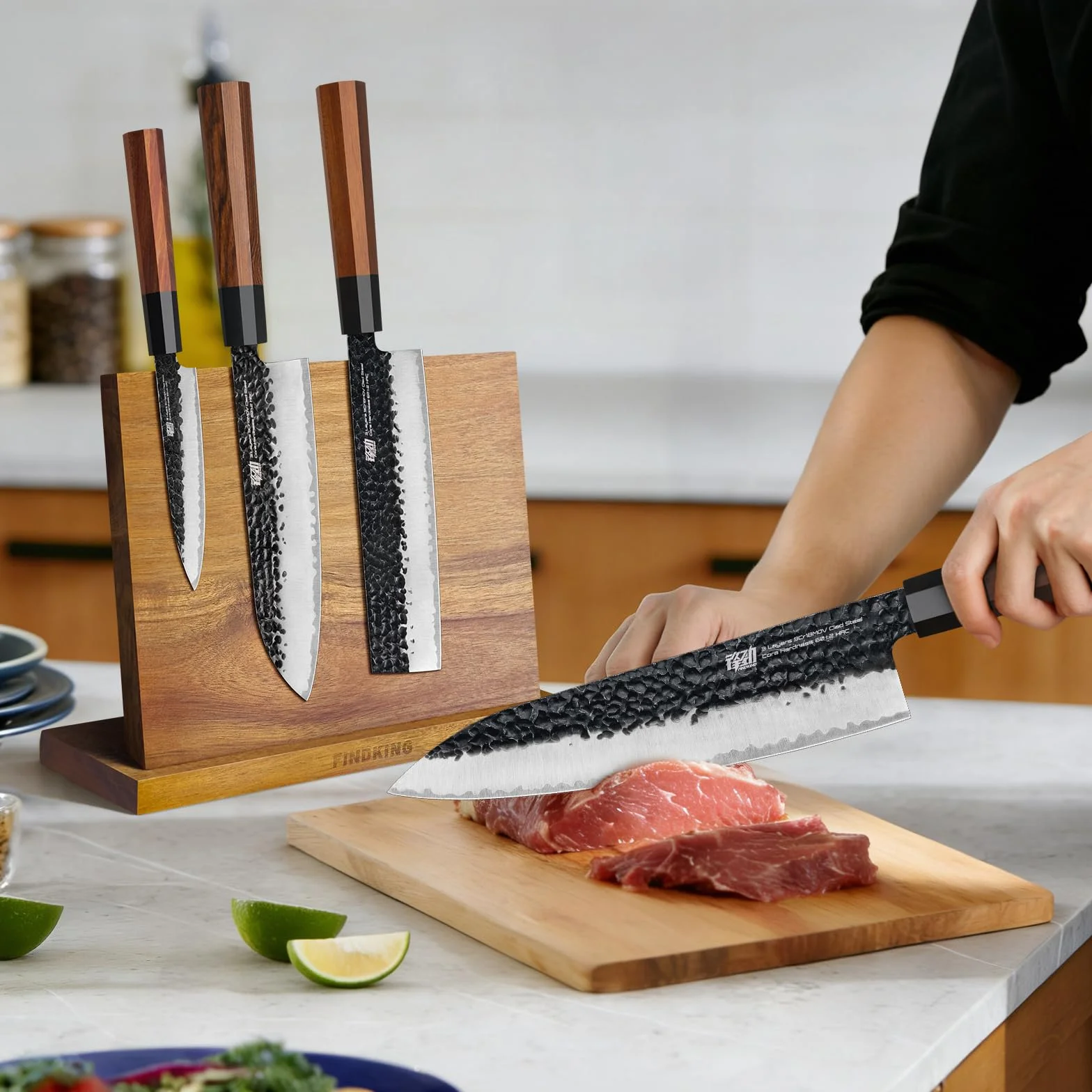 Set di coltelli da cucina FINDKING serie Dynasty 4PCS, Set di coltelli professionali da chef giapponesi, Lama in acciaio ad alto tenore di carbonio 9Cr18MoV, per carne, frutta e verdura