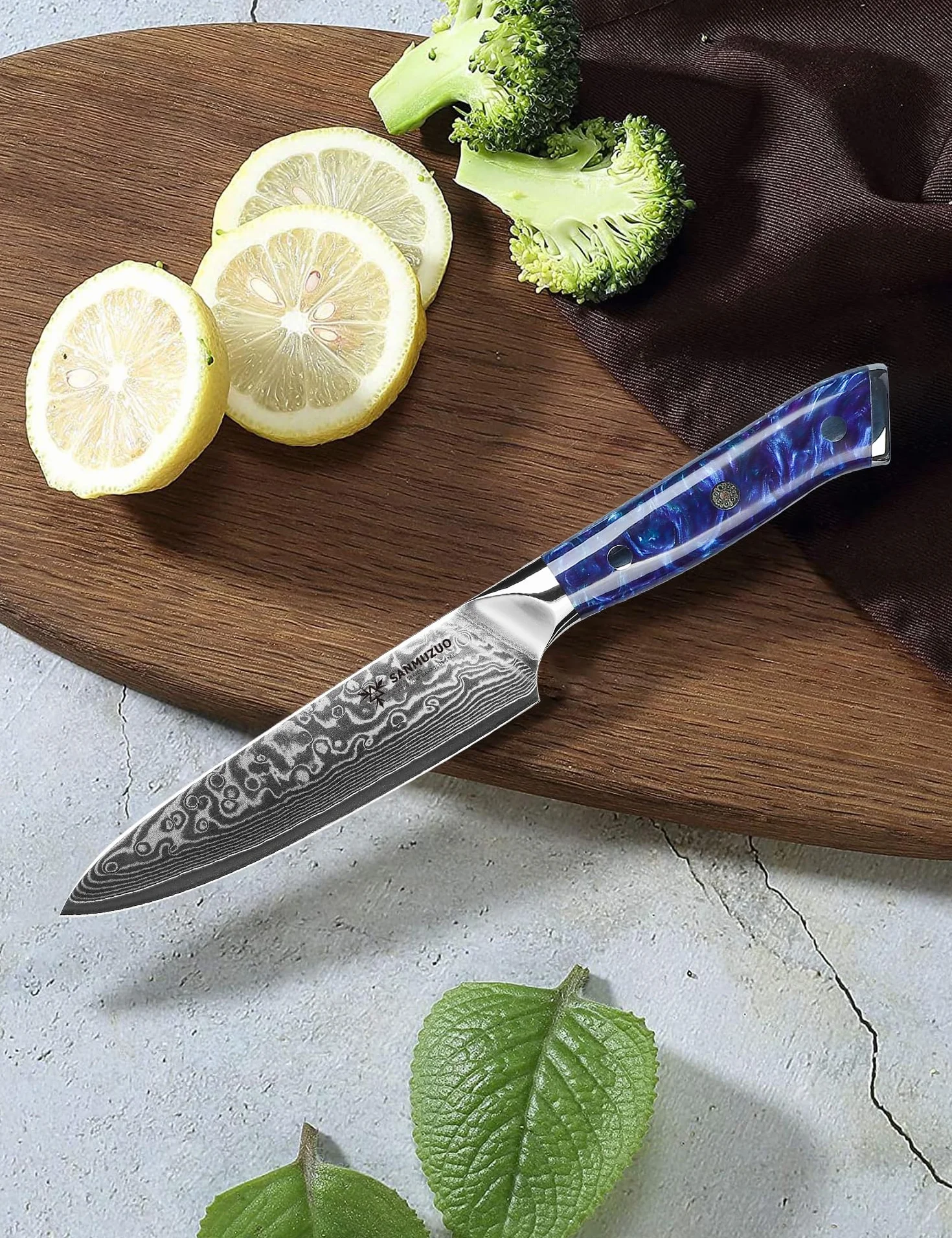 Xuan Series Coltello Universale Damasco 13 cm 67 Strati Acciaio Damasco Resina Blu Zaffiro