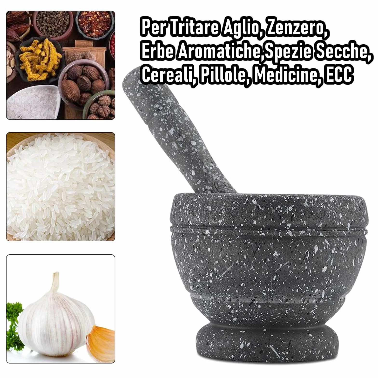 Mortaio Con Pestello per Pesto in Casa Macinino da Cucina Ø 11 x 9 cm Grigio