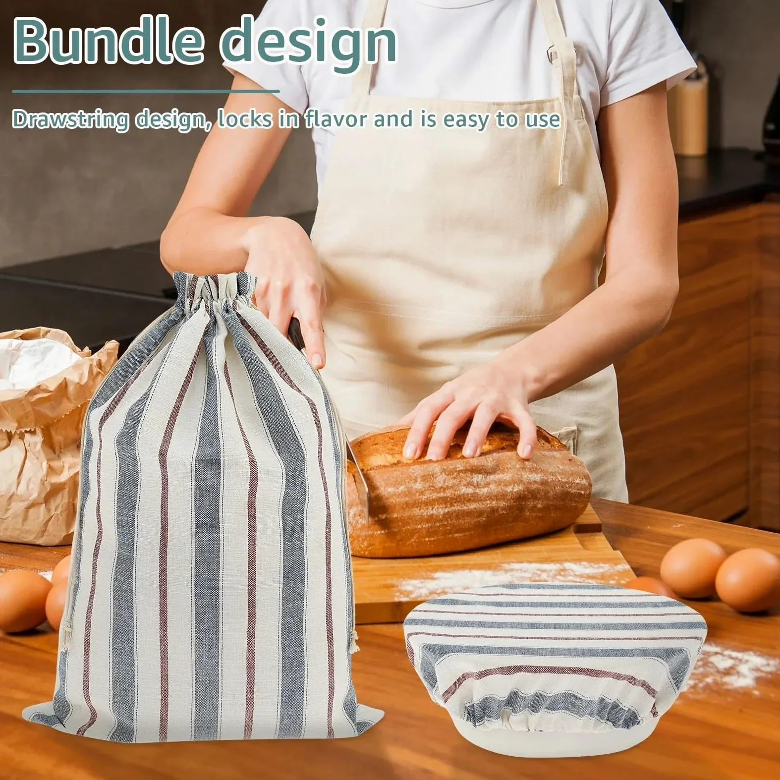 Sacchetti Per Pane In Lino Borsa for il pane in lino, 4 pezzi, riutilizzabile, con cordoncino, pasta madre non sbiancata