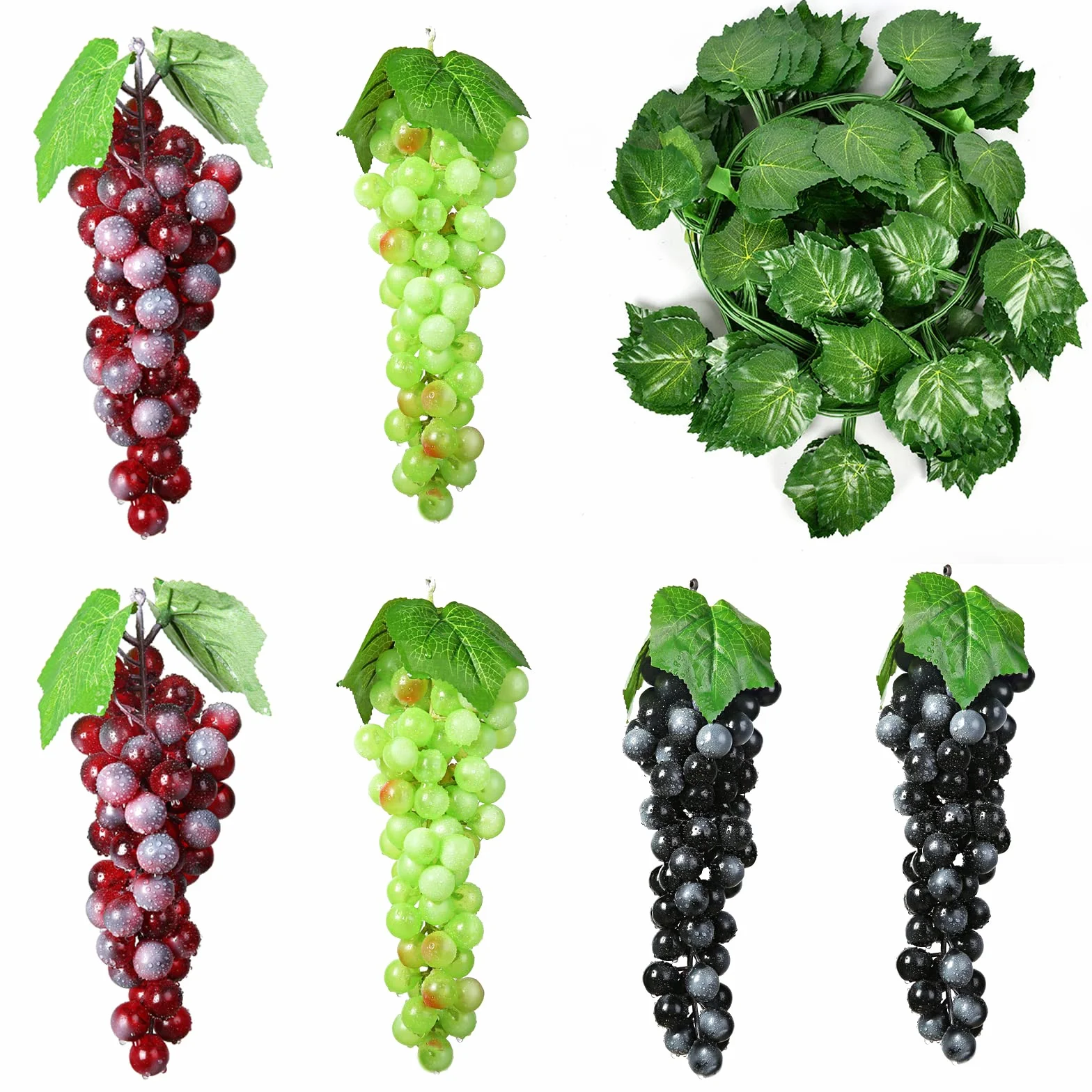Uva artificiale 6 pezzi + 1 pianta decorazione plastica 17 cm per vino frutta celebrazione matrimonio