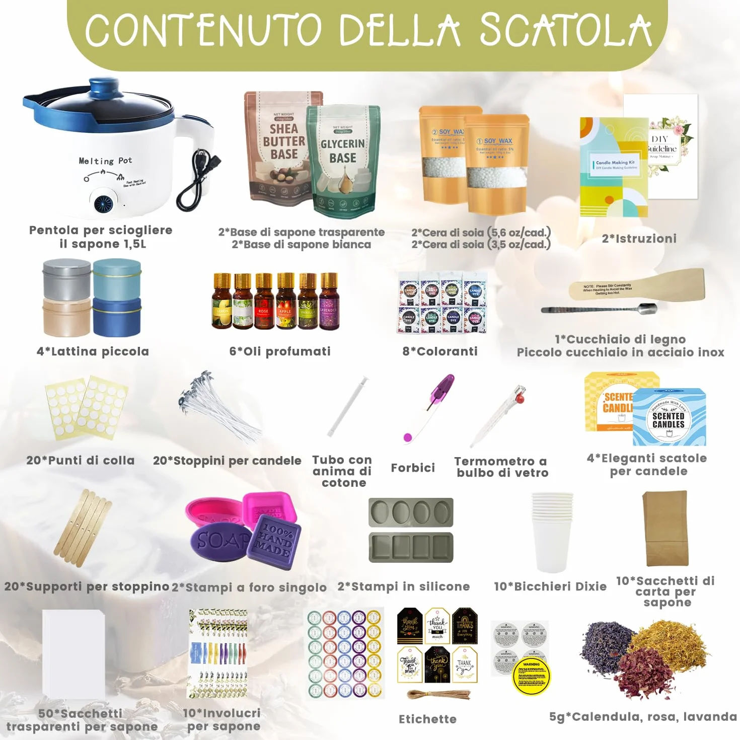 Set di Candele e Sapone 2 in 1 per Principianti, Fai da Te con Pentola e Accessori