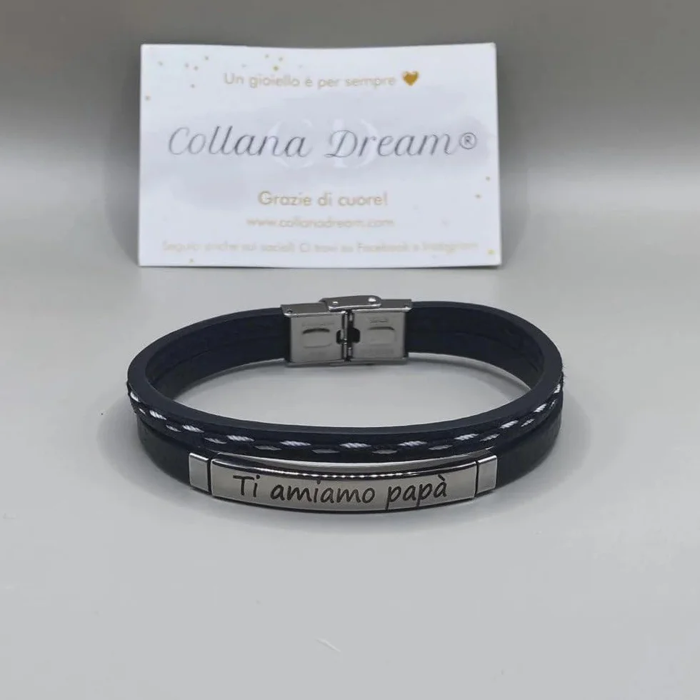 Generico Bracciale Uomo Personalizzato con Nomi Incisi – Pelle Intrecciata e Acciaio