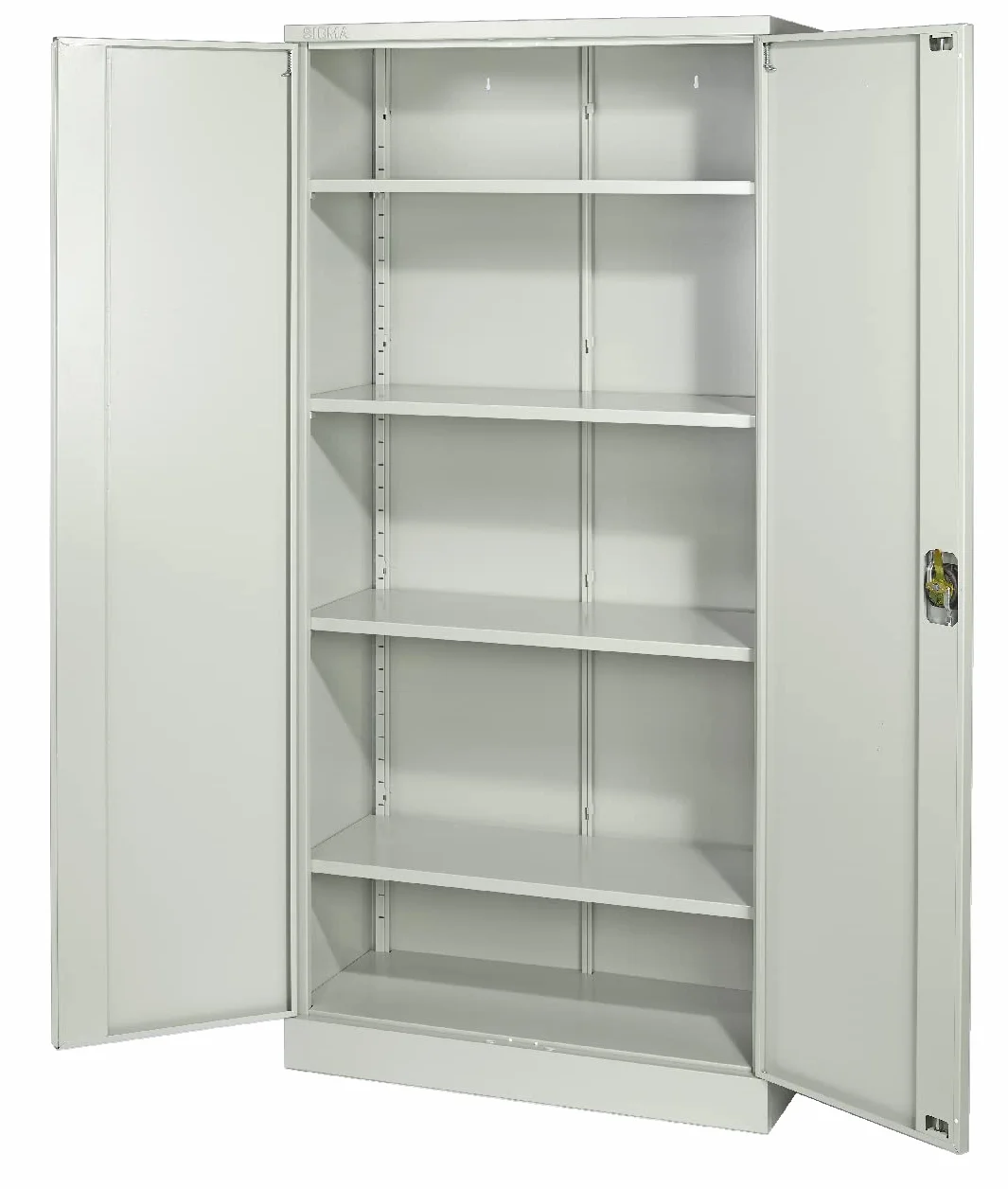Sigma Armadietto per Documenti in Metallo, 92x42x195 cm, 2 Ante Battenti, 4 Ripiani Regolabili (50 kg Ciascuno), Serratura a Chiave, Maniglia Rotante, Ideale per Ufficio, Garage ed Esterni, Grigio