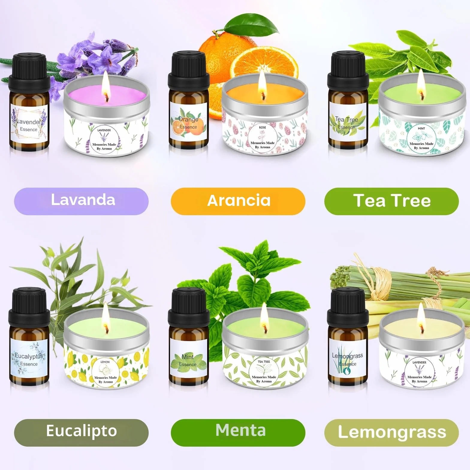 Set di candele fai da te con cera di soia 480 g, 9 barattoli, 8 colori, stoppini, kit regalo per adulti e principianti