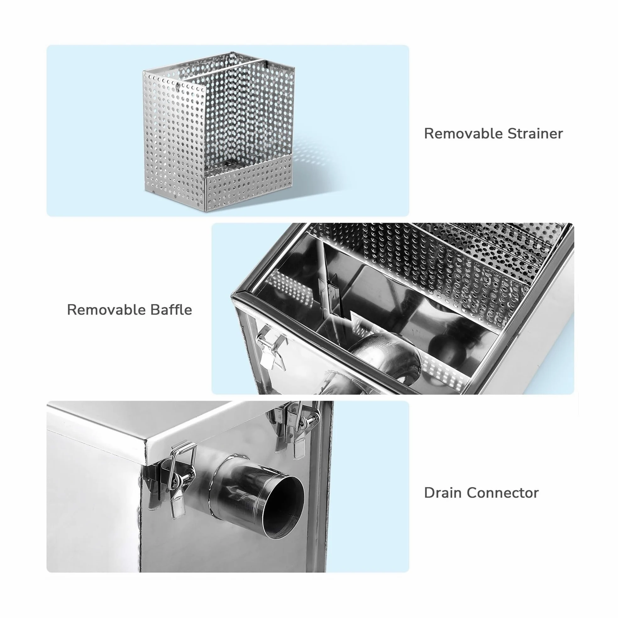 Trappola per Grassi, intercettatore di Grassi, 8 Lbs Commercial Grease Trap Interceptor in Acciaio Inossidabile 5GPM Restaurant Cafe per ristoranti, cucine domestiche