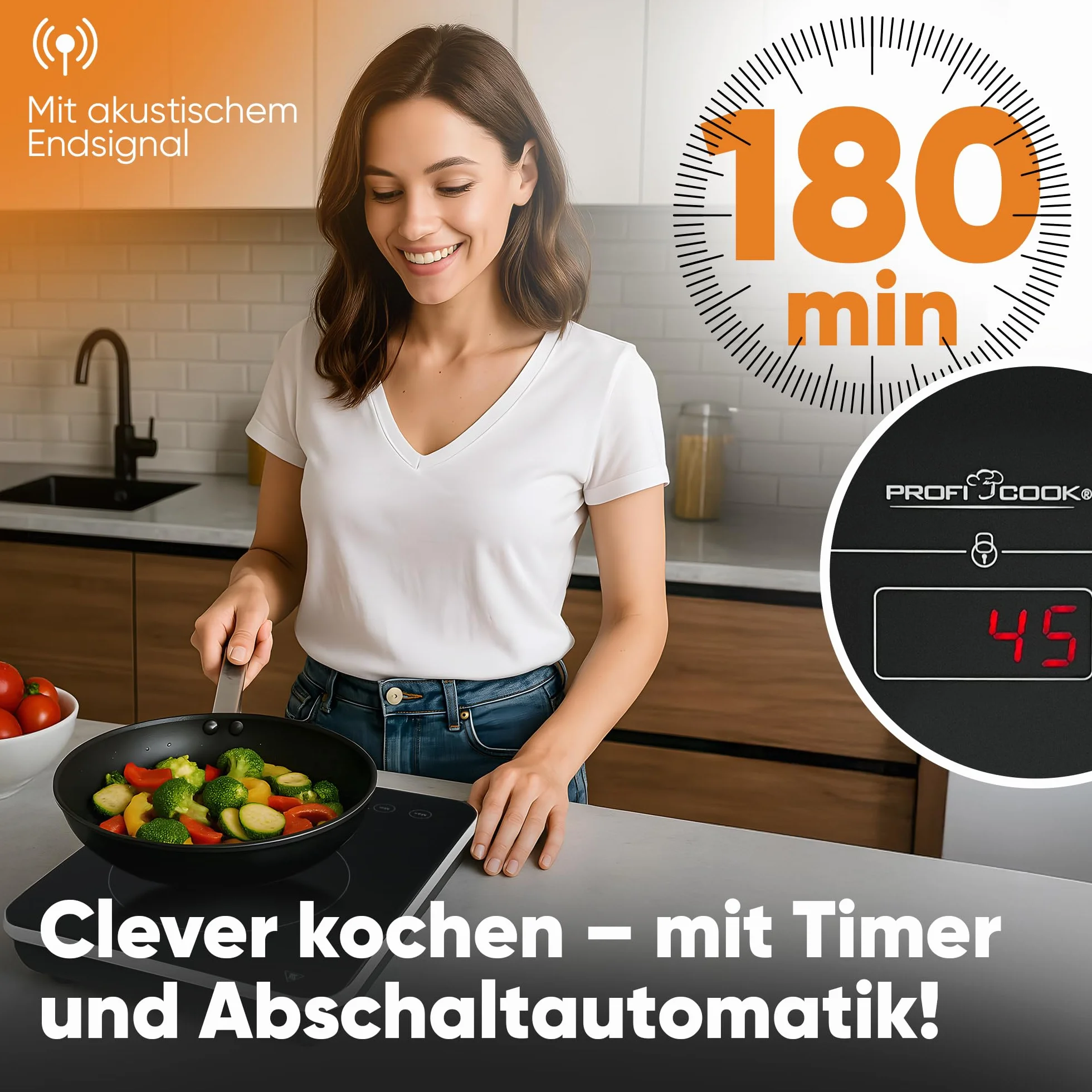 Piastra singola a induzione ProfiCook® | riscaldamento rapido | induzione | Sensor Touch | piano di cottura | 10 livelli di potenza | timer | piano di cottura | PC-EKI 1062
