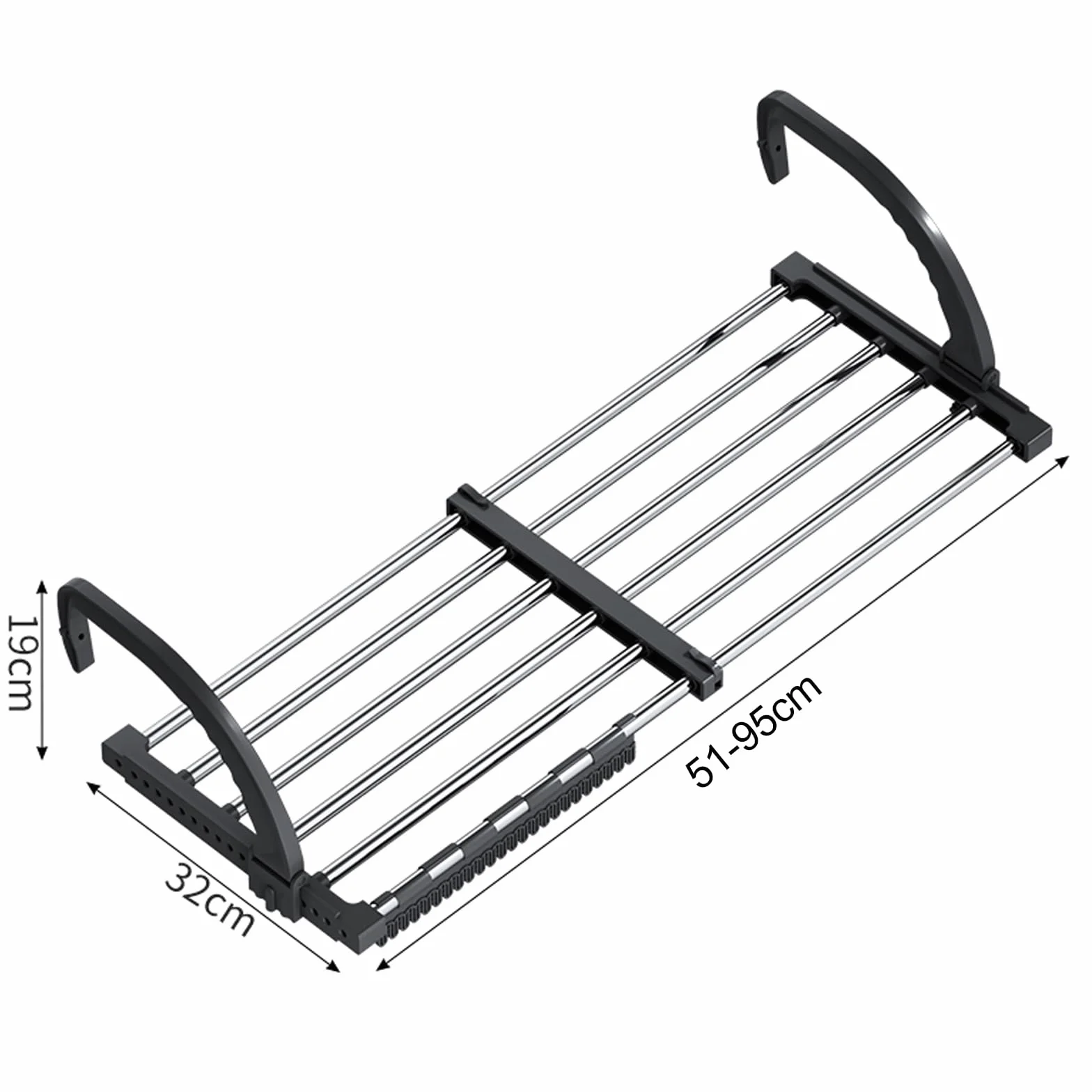 ANEWSIR Stendino da Balcone e Termosifone in Acciaio Inox, Appendibile e Estensibile (51-95 cm), con Stendibiancheria da Parete e Stendino Antivento per Calzini Incluso