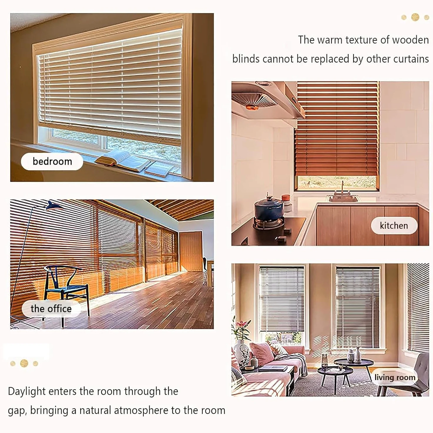 Veneziane in Legno, Tende Orizzontali, Tende in Legno a Doghe Larghe 333 mm, Veneziana Senza Foratura, Veneziane per Interni, per Camera da Letto/Soggiorno/Ufficio/Balcone, Personalizzabile