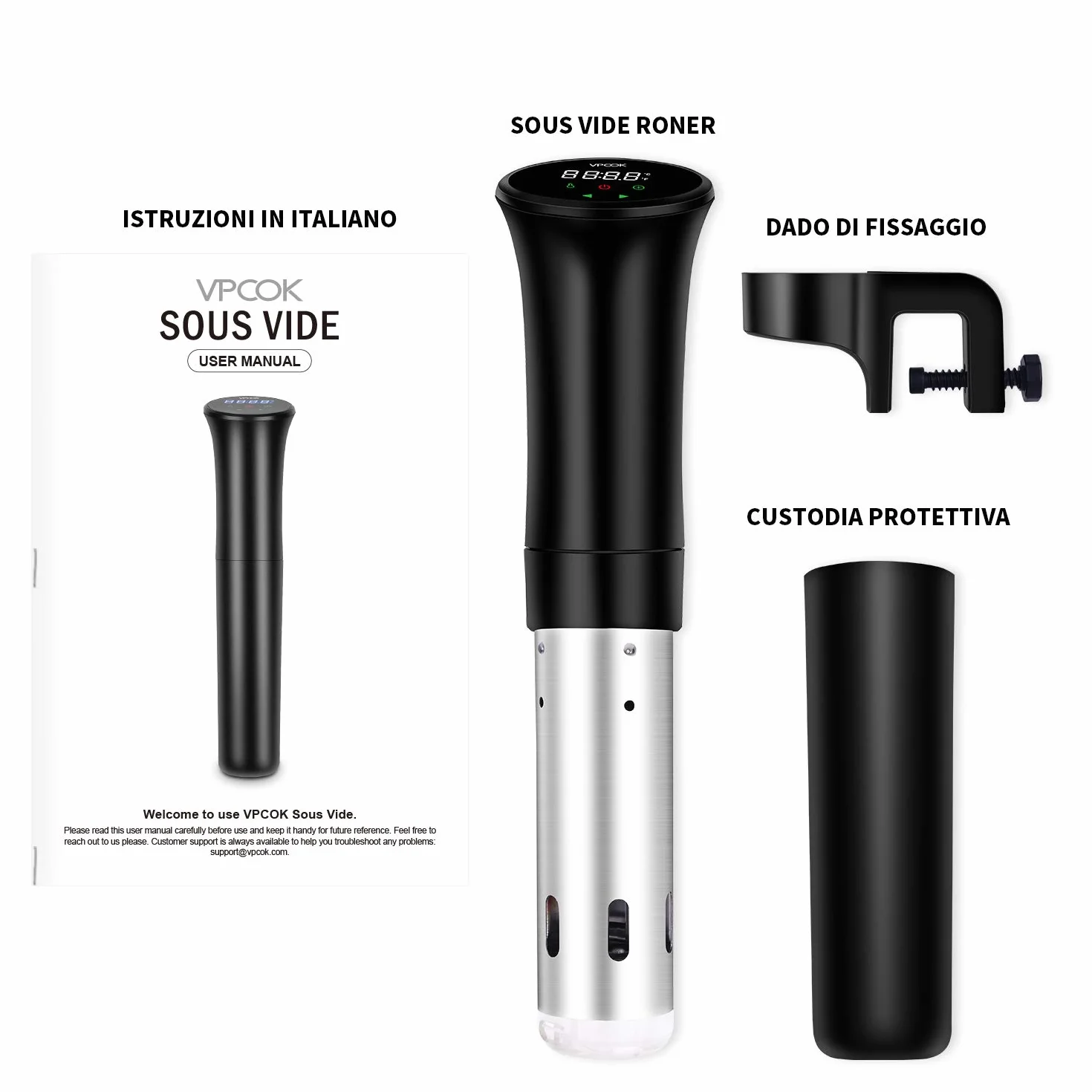 Sous Vide Roner Cucina Professionale Circolatore Termico a Immersione Inox con Ricettario e Custodia