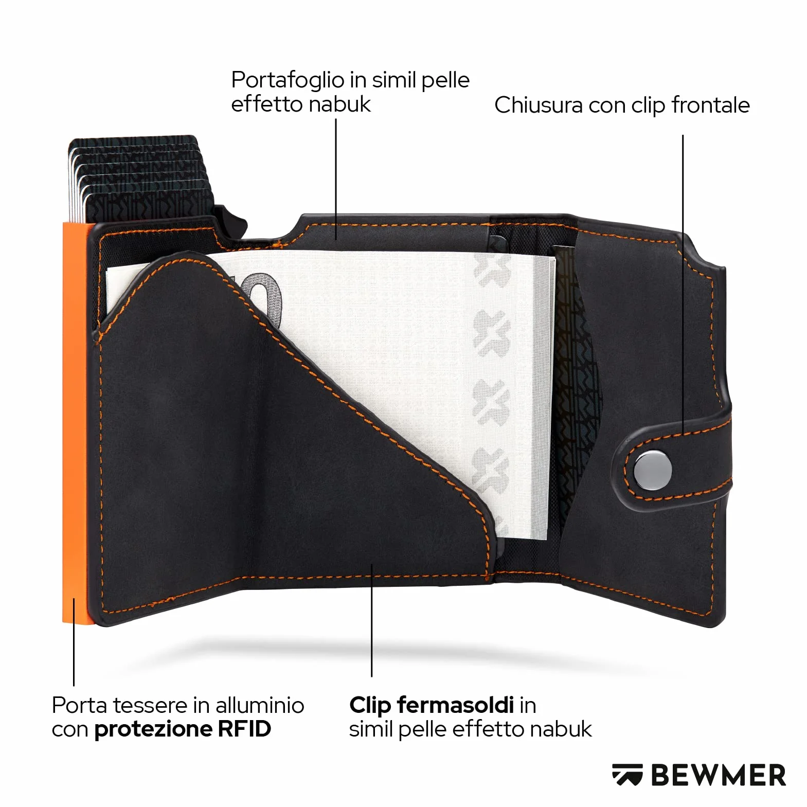 BEWMER v2 Portafoglio Uomo Slim In Similpelle Con Protezione RFID Anticlonazione Porta Carte Credito 9 Tessere Portamonete