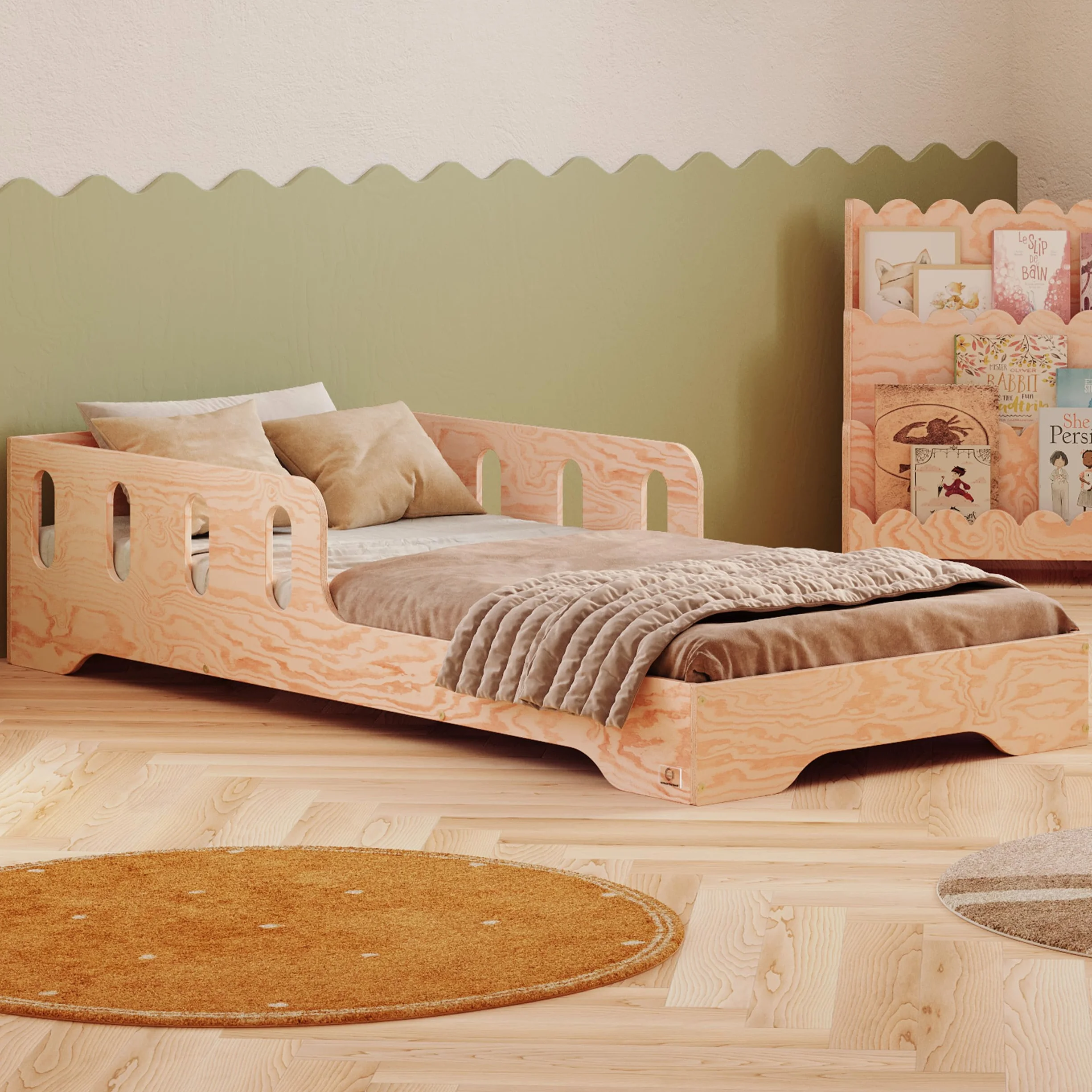 smartwood Letto Montessori Bambini 80x160 cm - Letto Singolo in Legno FSC con Sponda Anticaduta e Doghe Flessibili, portata 230 kg - Per Bambino e Bambina - Montaggio semplice TILA6