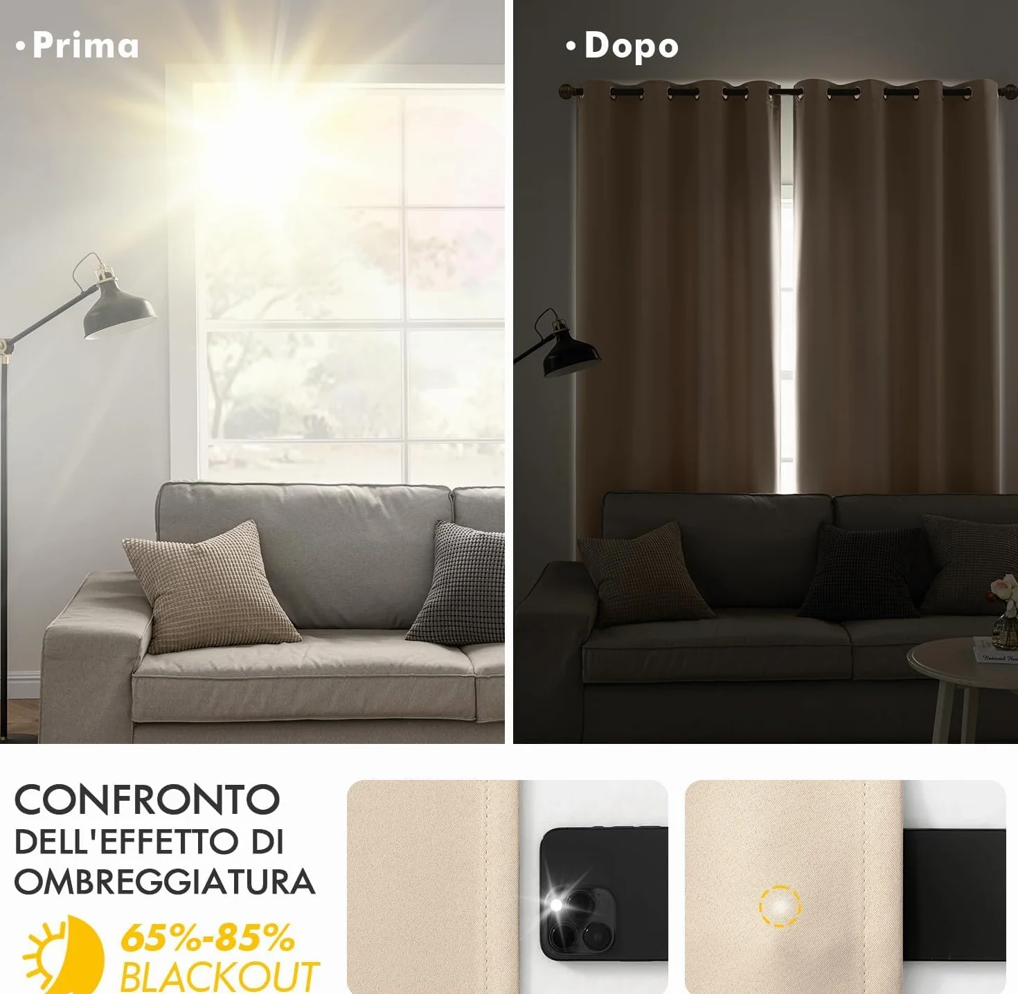 MIULEE Tende Oscuranti per Interni 2 Pezzi 140x260 CM, Beige Scuro, Tende Termiche Isolanti con Anelli