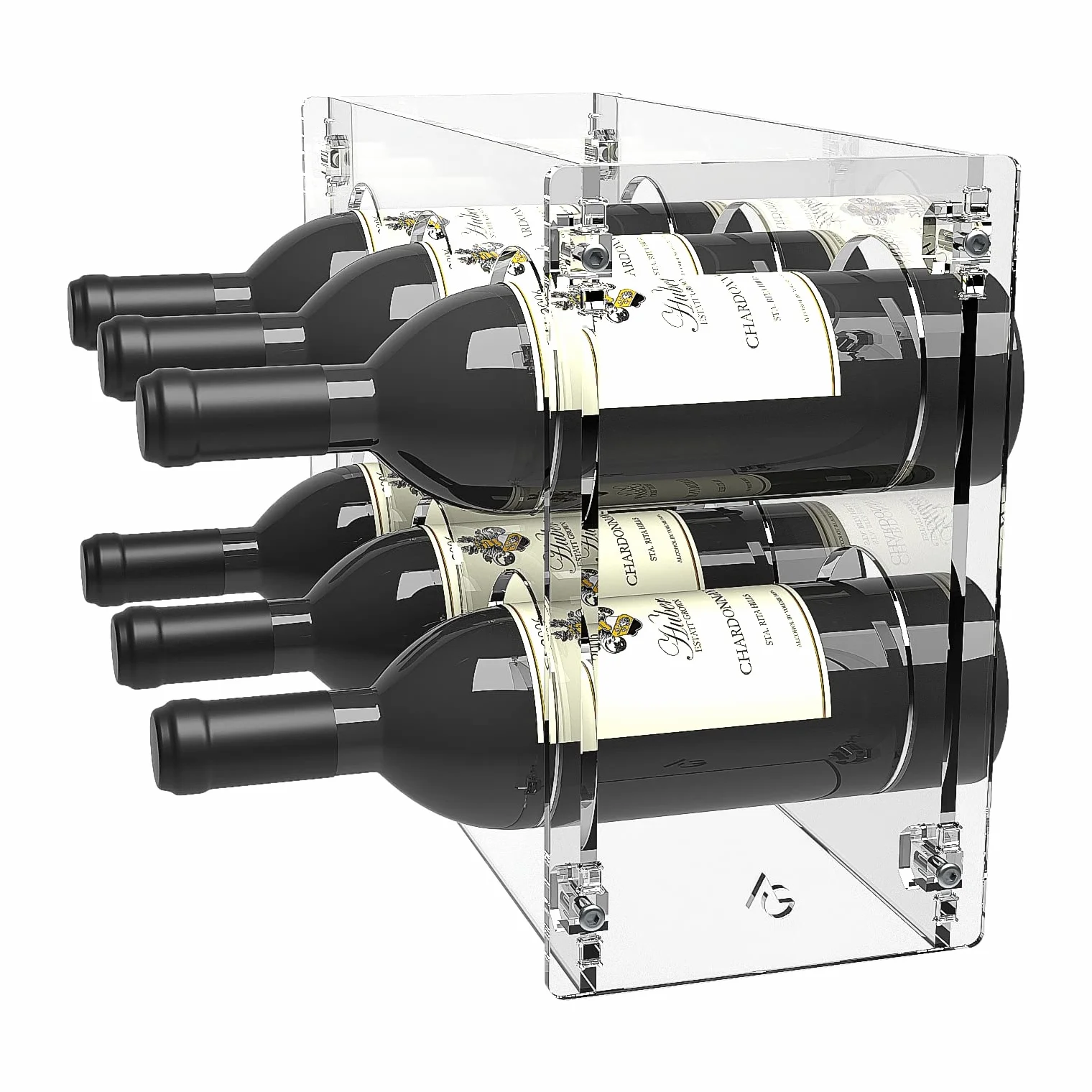 Cantinetta vino acrilico trasparente per 6 bottiglie diametro 85mm portabottiglie da appoggio