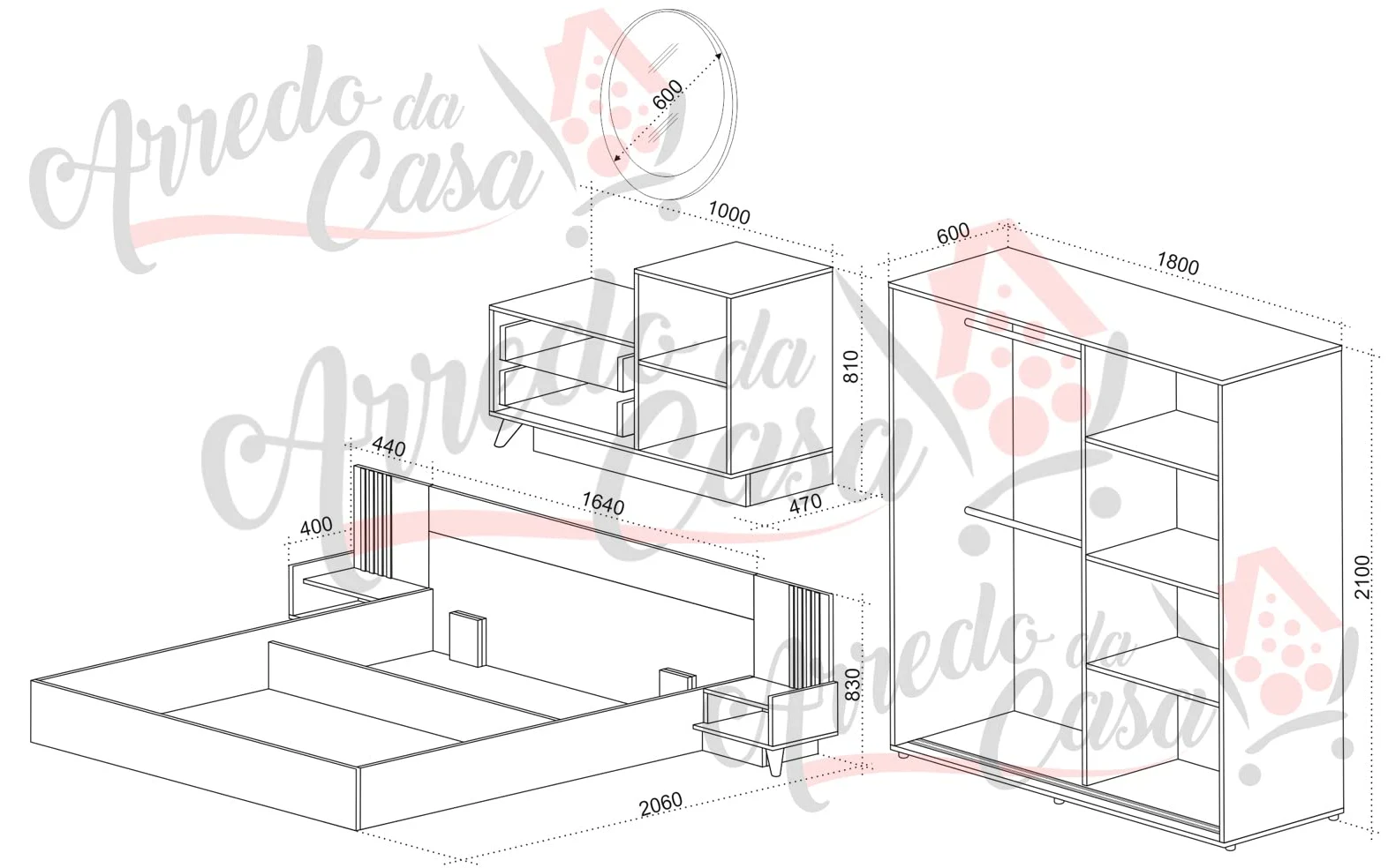 Camera da Letto Matrimoniale Completa con Armadio 2 Ante Battenti Letto Matrimoniale con Comodini e Comò Dotato di 2 Cassetti 1 Anta e 1 Specchio Cemento Scuro e Quercia Dorata CDLU31