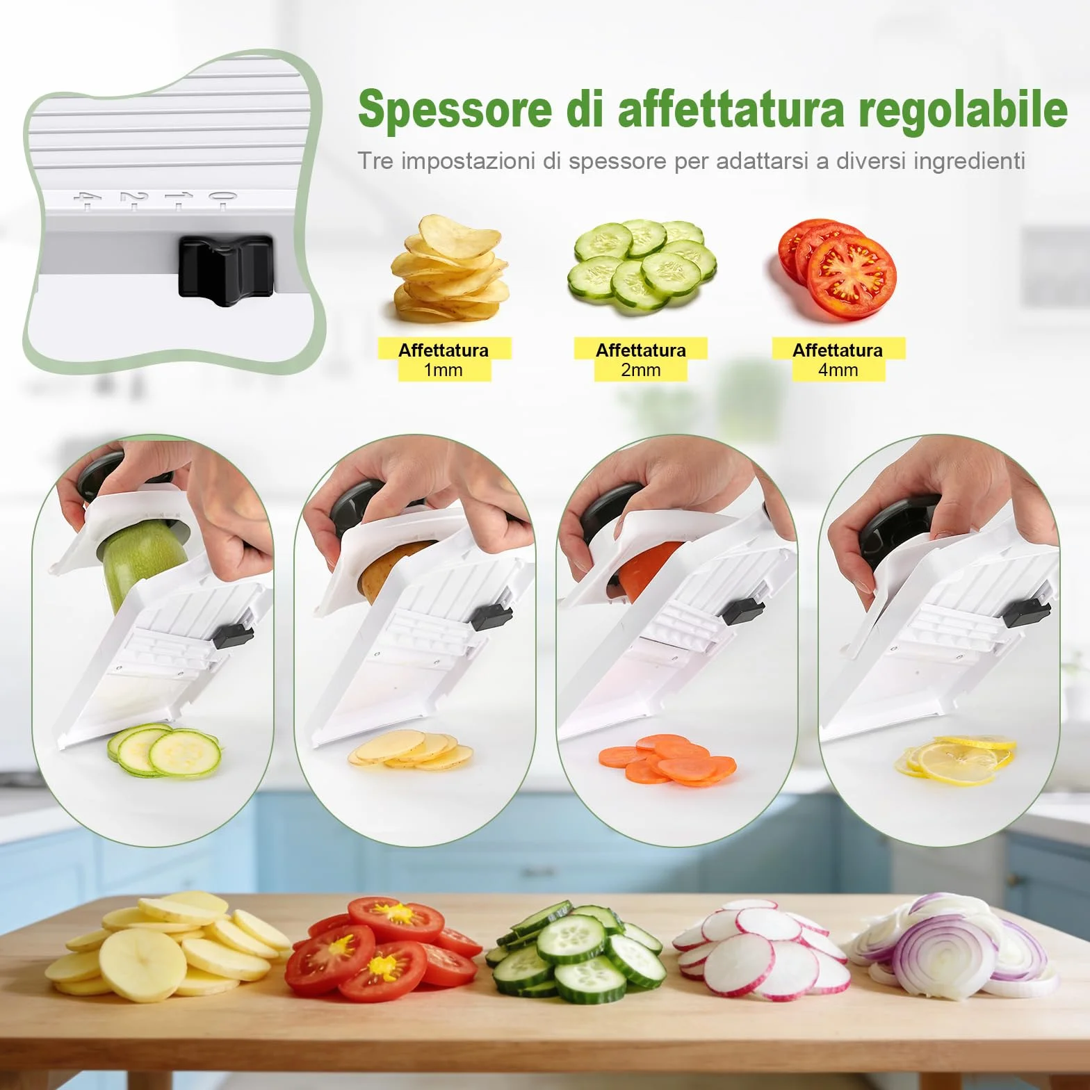 Ibergrif Mandolina per Verdure e Frutta Affettatrice Regolabile 1–4 mm con Protezione per le Dita