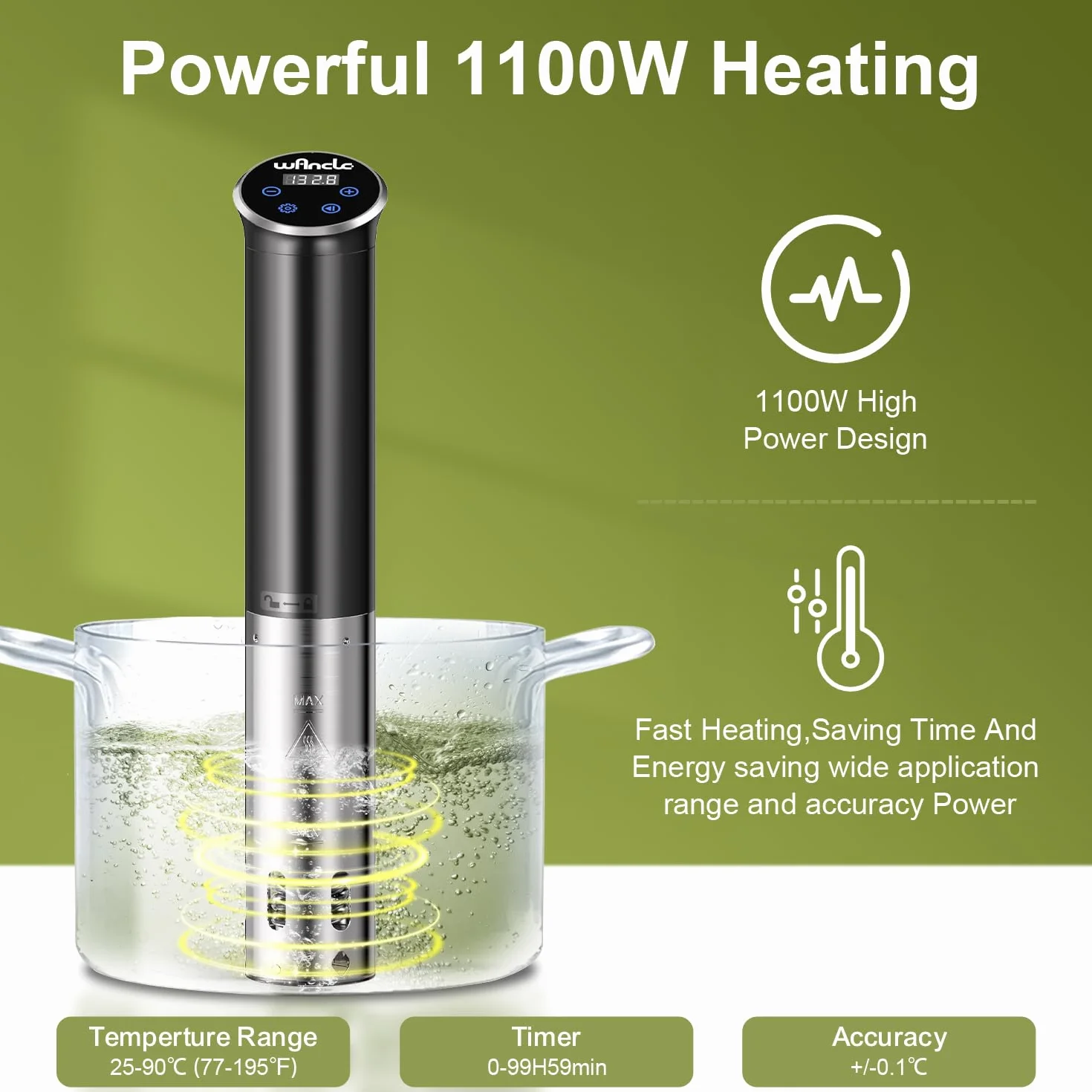 Wancle Roner Sous Vide Cooker 1100W Impermeabile IPX7 Controllo Preciso Temperatura 220V