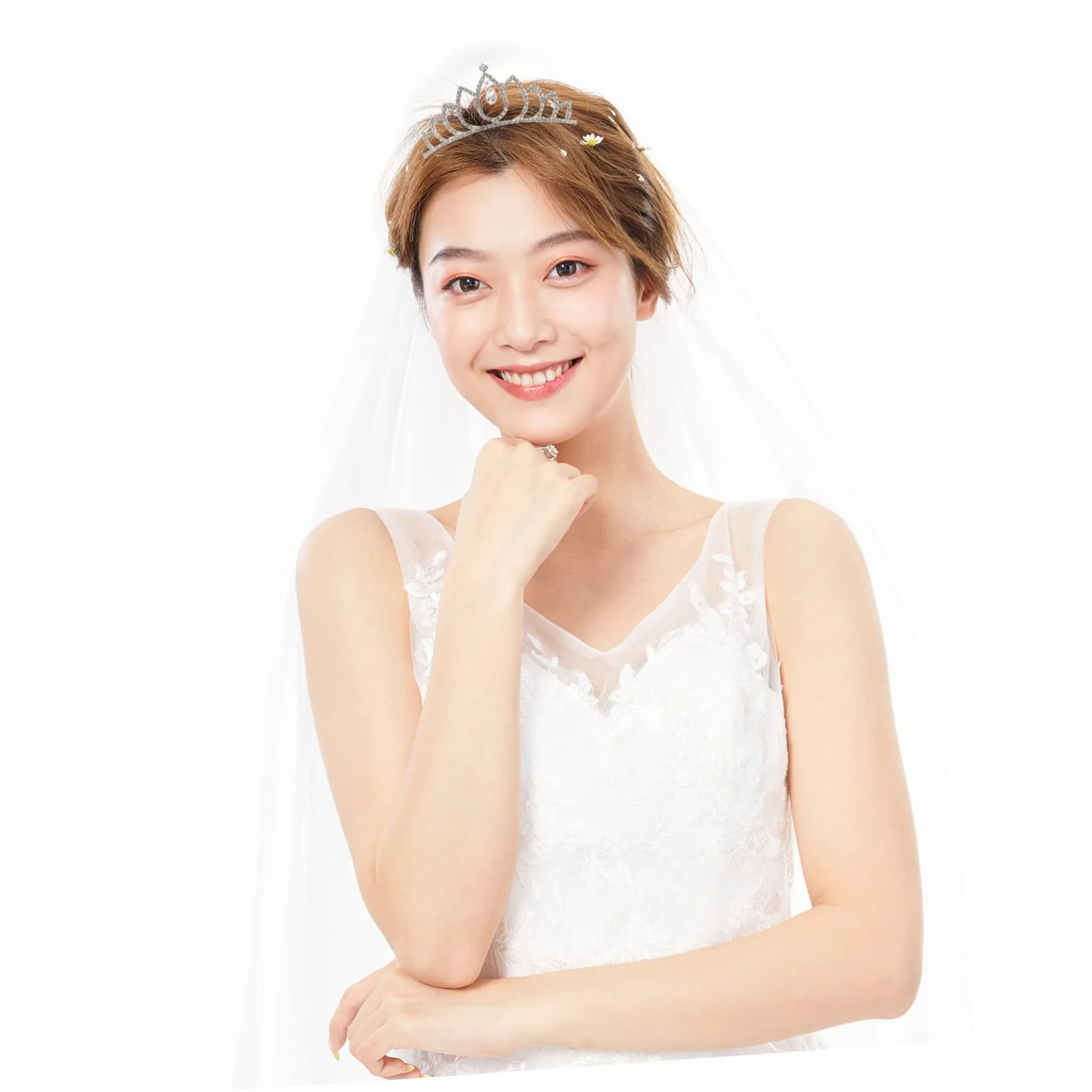 Coroncina da Sposa Bianca in Lega con Strass Colorati, Pettine Resistente per Matrimonio