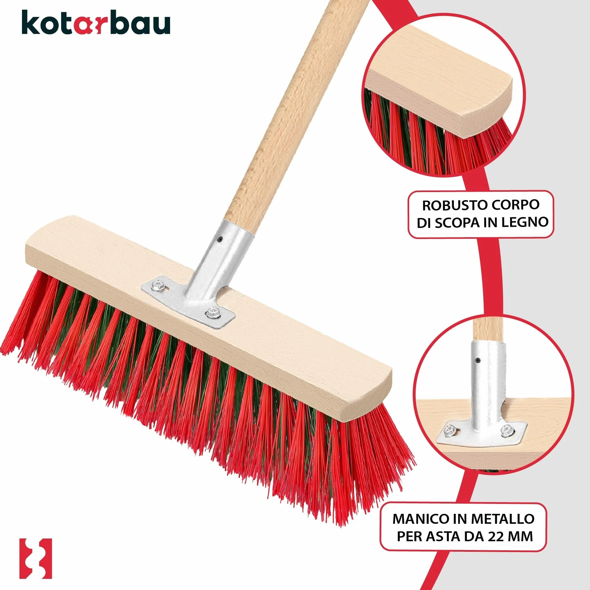 KOTARBAU Scopa da Esterno Spazzolone per Pavimenti 33 cm Industriale Legno PVC
