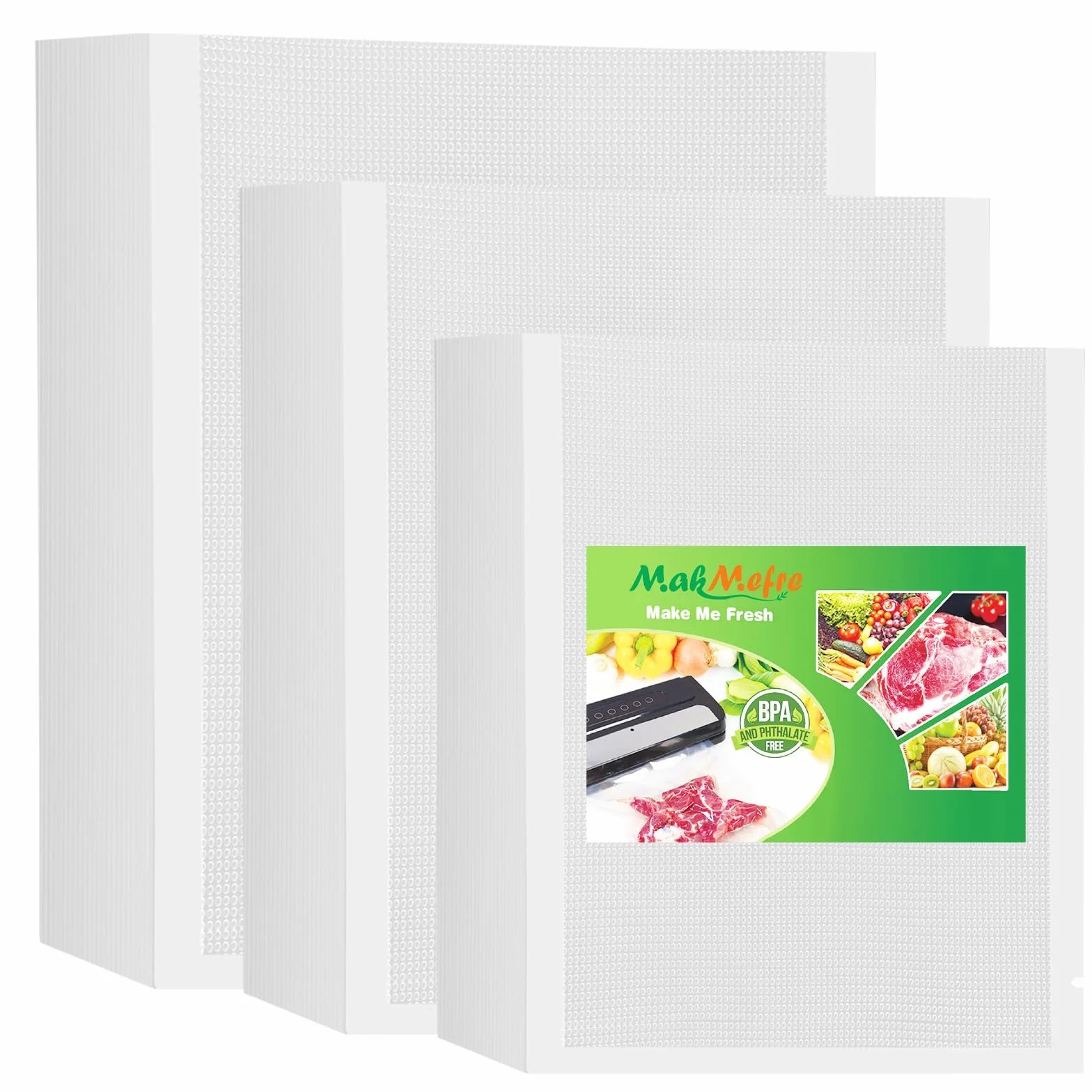 MakMeFre 150 Pezzi 15x25cm(50Buste),20x30cm(50Buste) e 28x40cm(50Buste) Sottovuoto Alimenti,Sacchetti Sottovuoto per Alimenti,Sacchi Sottovuoto Alimenti senza BPA