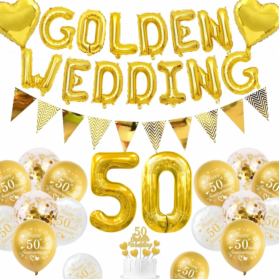 Decorazioni Matrimonio Oro, Decorazioni Anniversario Matrimonio 50 anni Palloncini Happy 50th Anniversary Palloncini Oro Striscioni 50 Golden Wedding Cake Topper