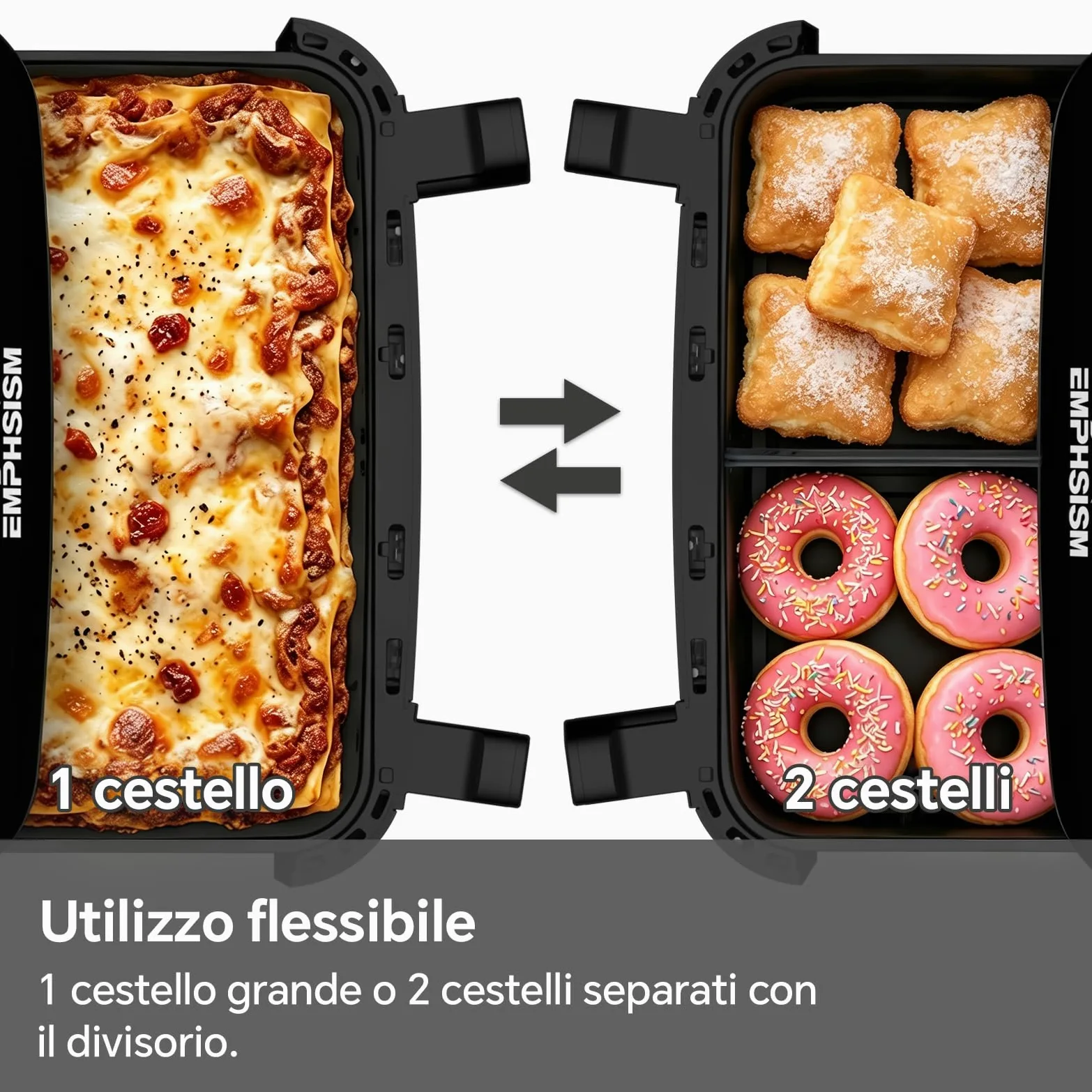 Friggitrice ad Aria 12 Litri - Doppia Resistenza Airfryer, 2600W XXL Doppio Cestello Air Fryer, Flessibile 1 o 2 Zone, 13-in-1 con Schermo Touch, Finestra con Luce Interna, Grande per 4–7 Persone
