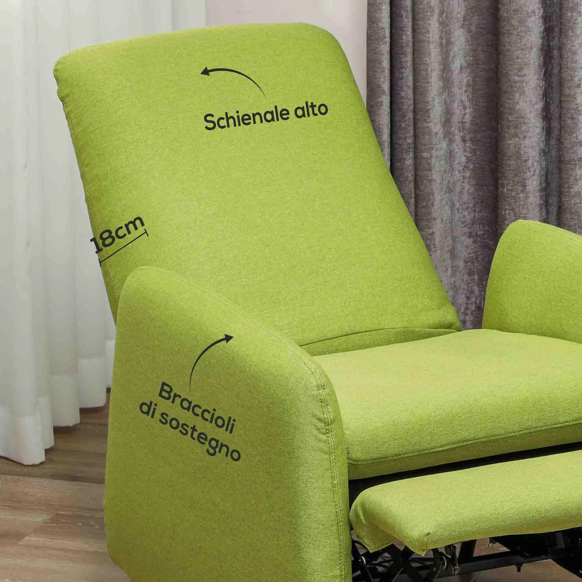 HOMCOM Poltrona Relax Reclinabile Manuale con Poggiapiedi, Poltrona Reclinabile in Tessuto Effetto Lino, Copertura Rimovibile per Camera da Letto, Soggiorno e Salotto, Grigio