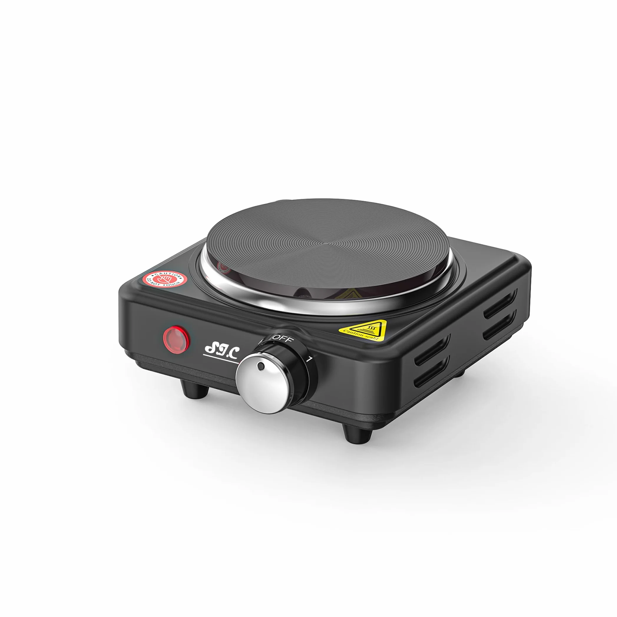 SIC Fornello elettrico portatile a una piastra, piano cottura portatile, in ghisa, temperatura regolabile. Per campeggio,viaggio, cucina all'aperto (Nero, 500W)