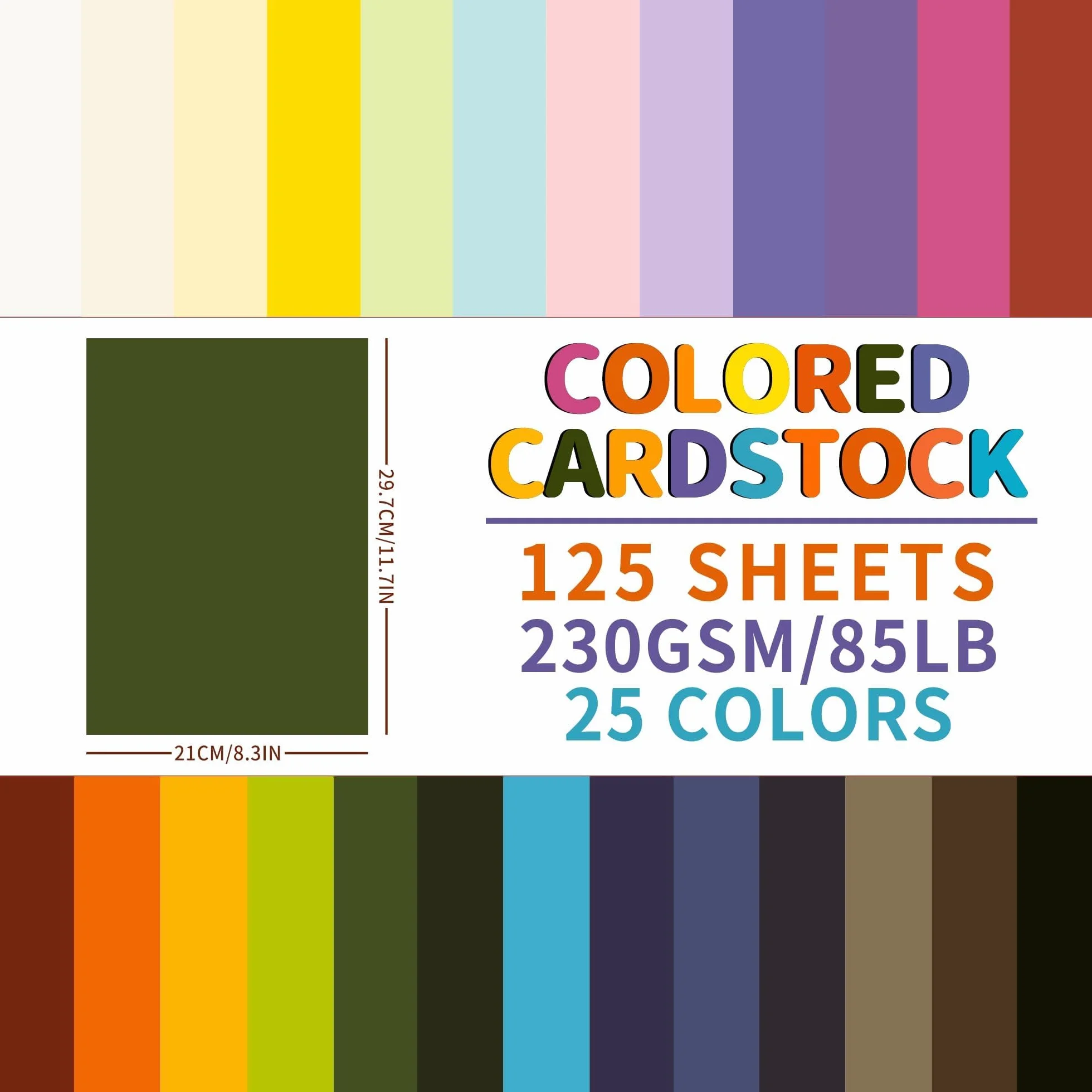 Cartoncino colorato A4 230 g/m², 125 fogli, 25 colori per scrapbooking
