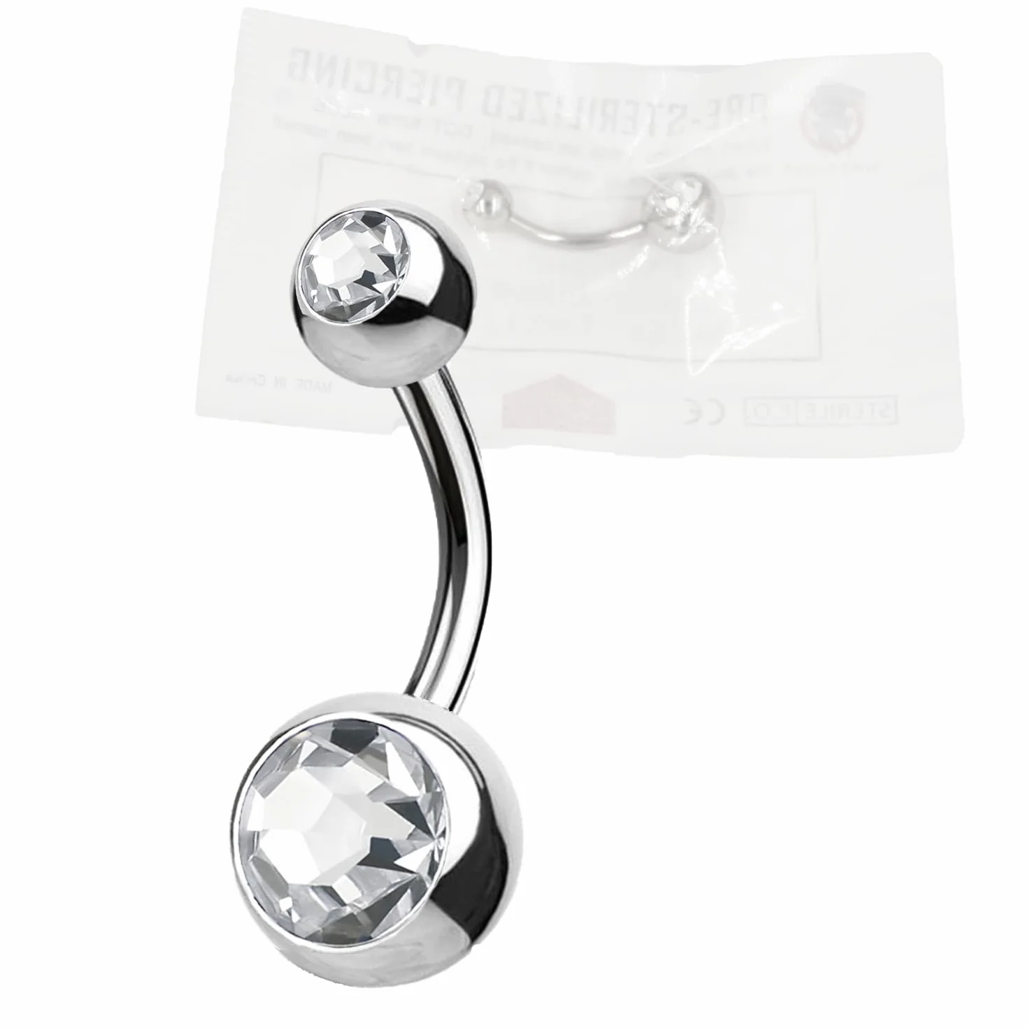 WARRIOR Piercing Ombelico STERILE Acciaio Chirurgico 316L Banana Classico Doppio Cristalli