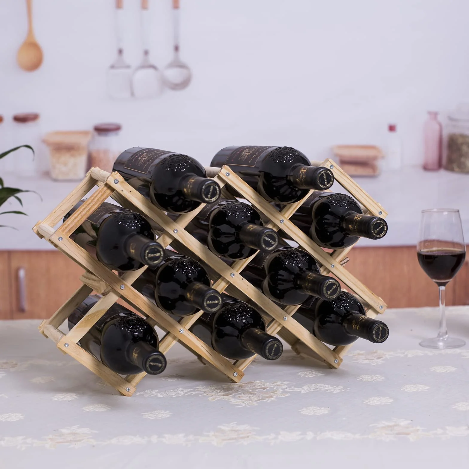 Newaner portabottiglie vino pieghevole 10 bottiglie 45x12.5x31cm legno 3 livelli