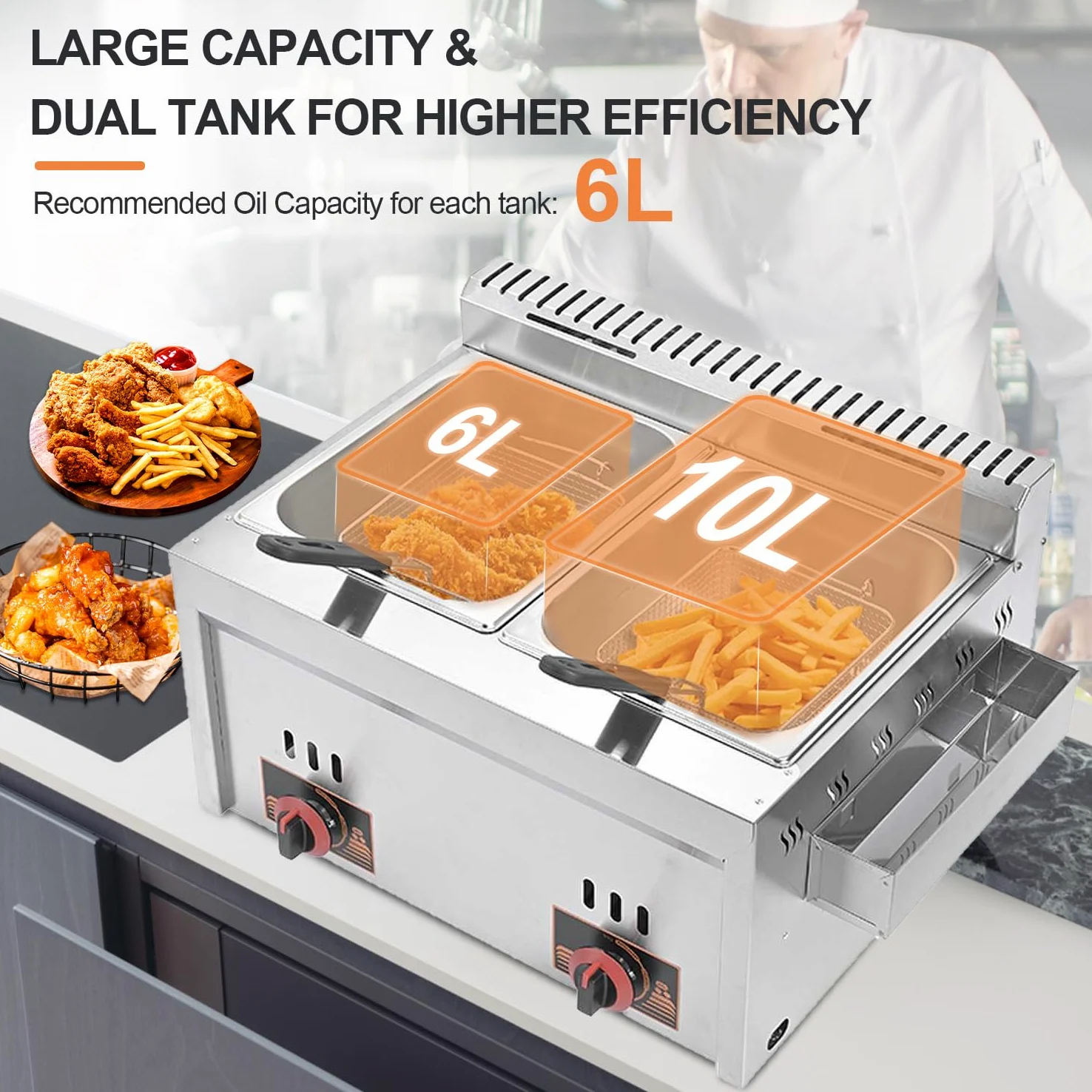 Friggitrice a gas da professionale doppia friggitrice a gas grande capacità multifunzione in acciaio inox facile da pulire per uso domestico e commerciale