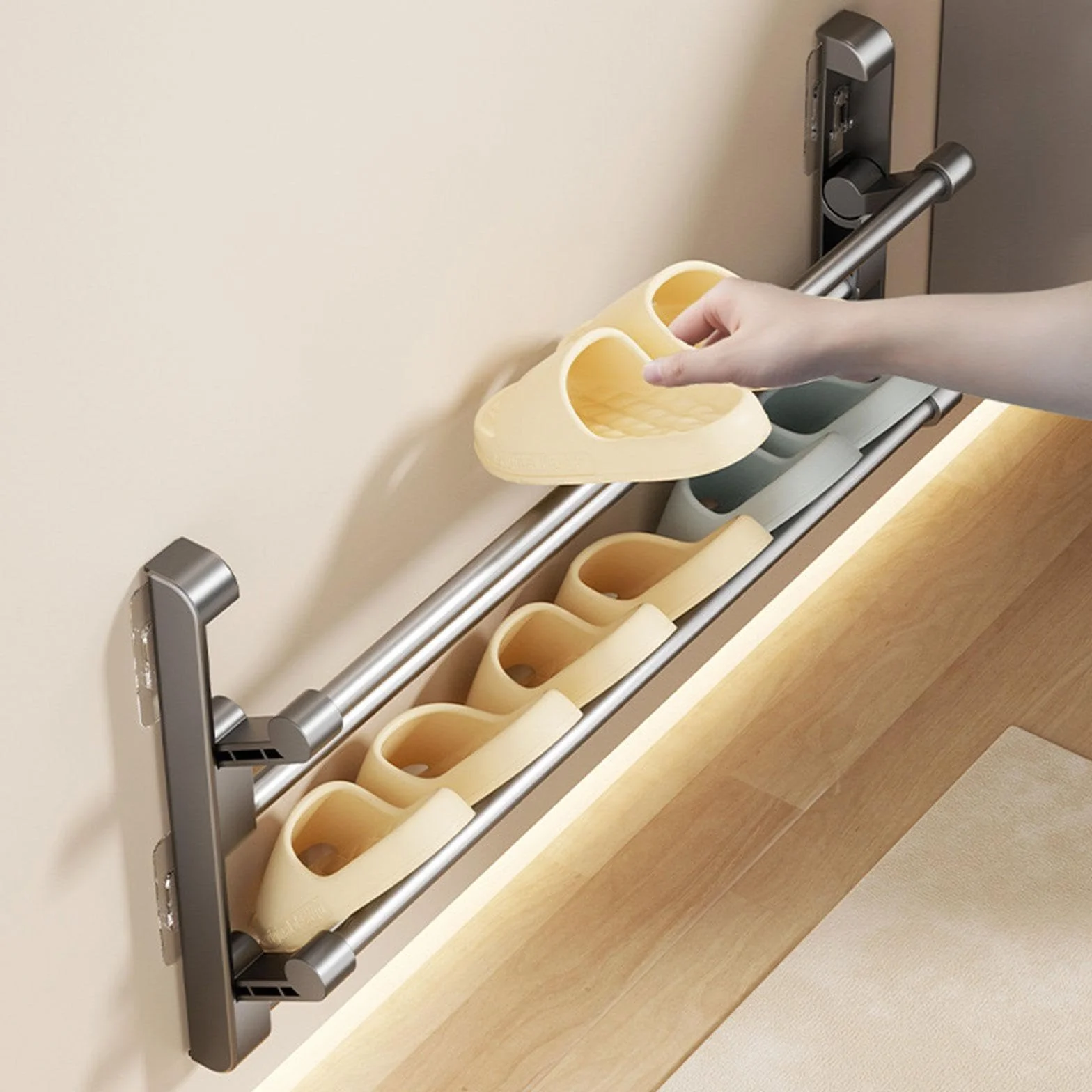 Baoblaze Portascarpe Scarpiera Da Parete Organizzatore Sospeso Mensola per Calzature Pieghevole E Salvaspazio in Alluminio Adatto per Ingresso Bagno E Camera, 70 Cm