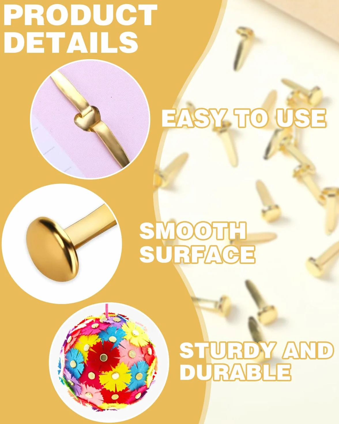 100 Pezzi Brads Metallo Colorati per Scrapbooking Fai da Te (Oro)