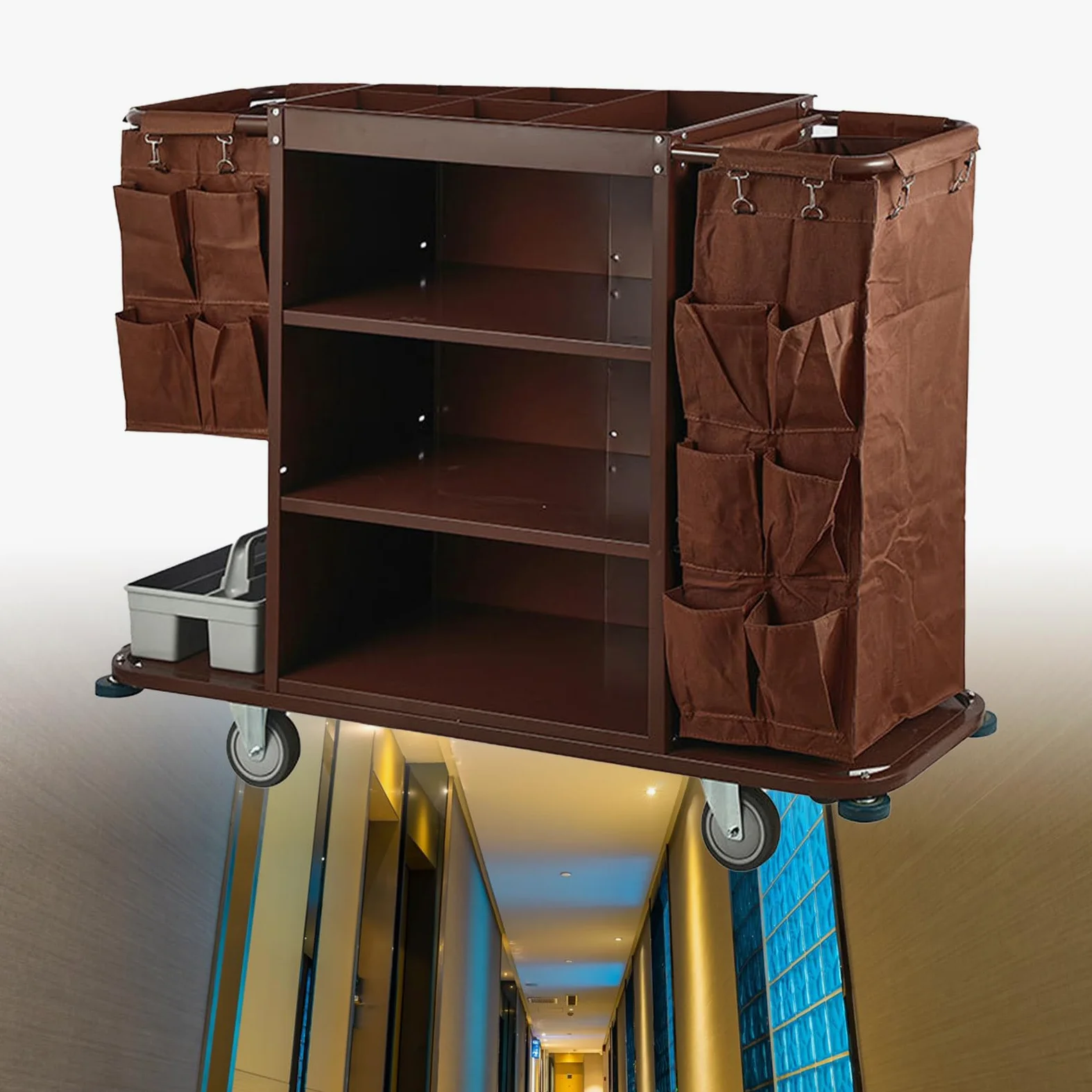 Carrello per Pulizie Alberghiere a 3 Ripiani, Carrello Multifunzionale Industriale con Serratura per Hotel, Carrello Tradizionale per Pulizie E Servizio in Camera Commerciale