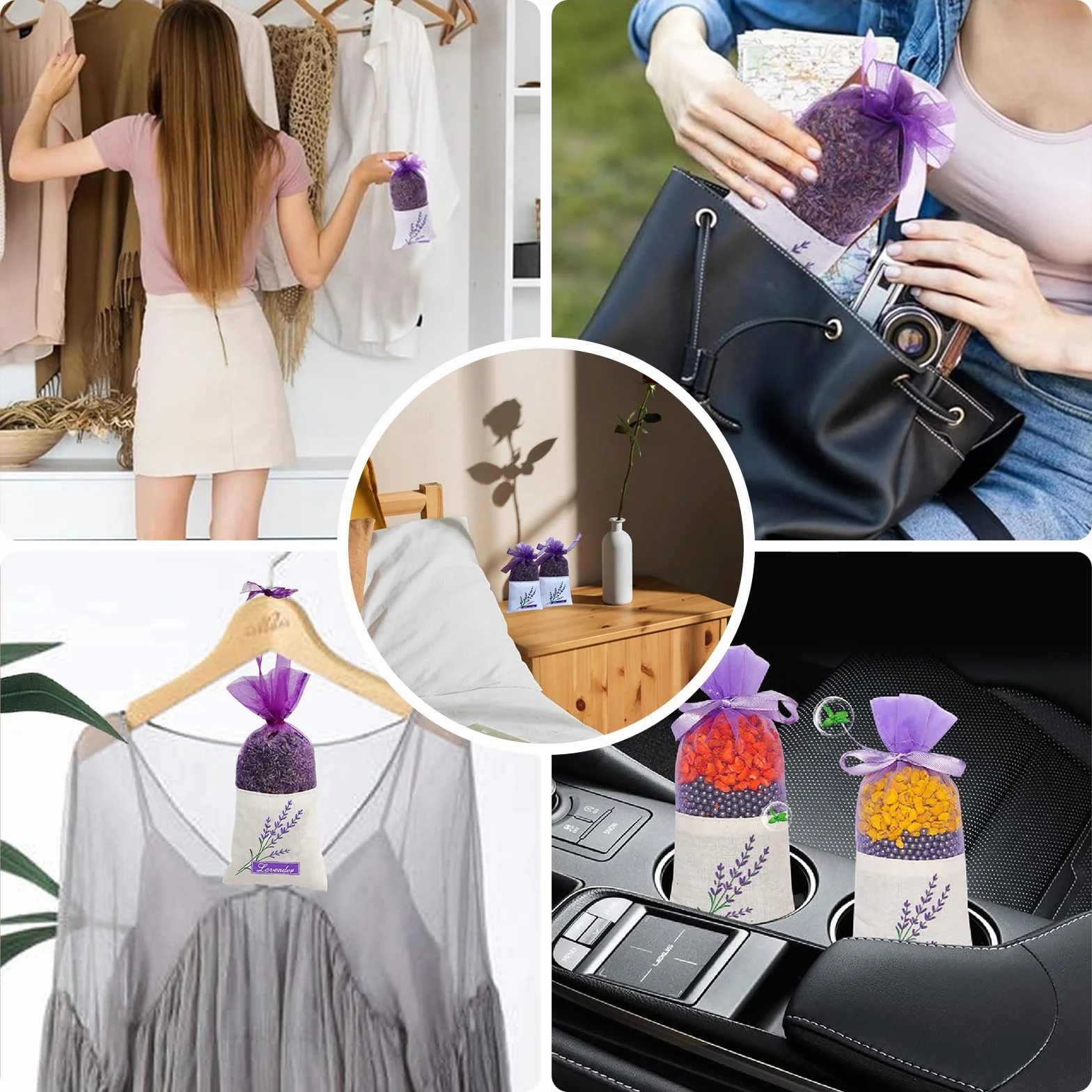 MOLIMOLI Bustina per Lavande Vide, 20 Pezzi Sacchetto di Lavanda in Organza con Ricamo Lavanda, Protezione Naturale Antitarme per Armadi, Auto, Confezione Regalo