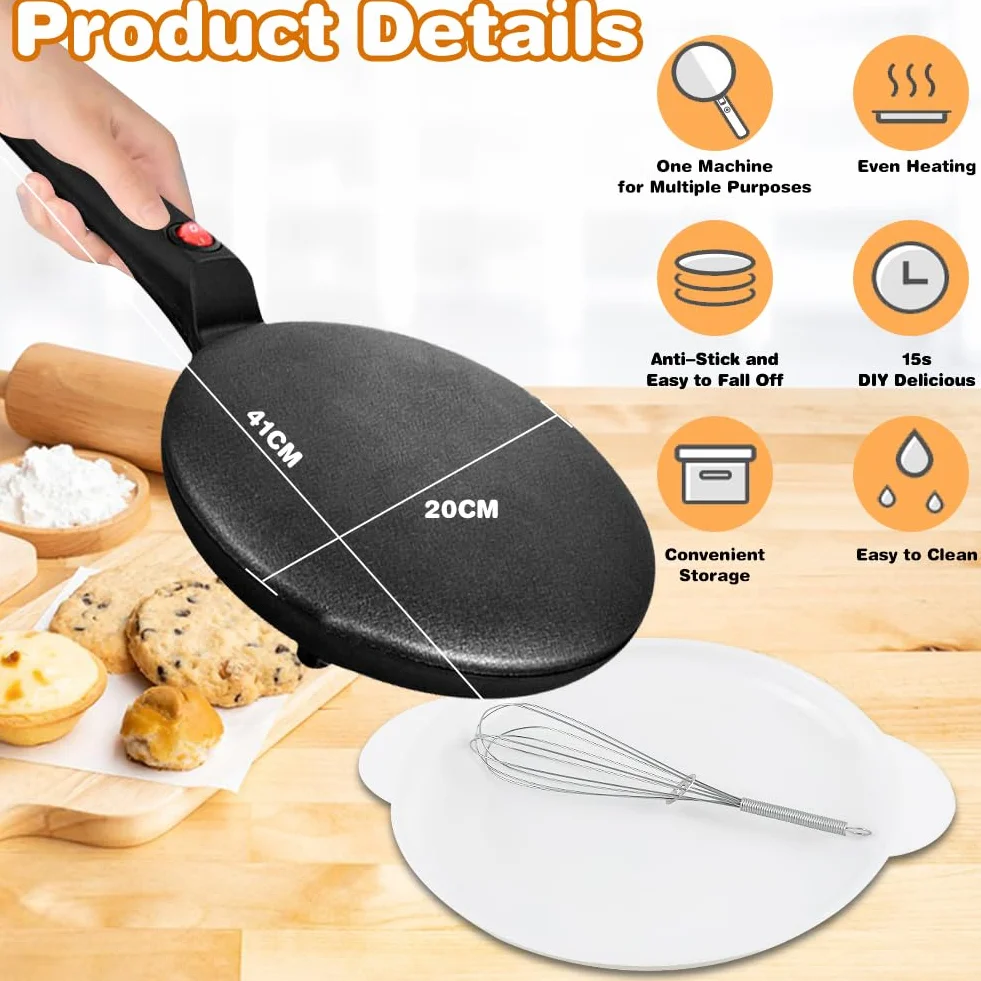 Crepiera Elettrica 600W Antiaderente RANJIMA Crepes Maker con Ciotola
