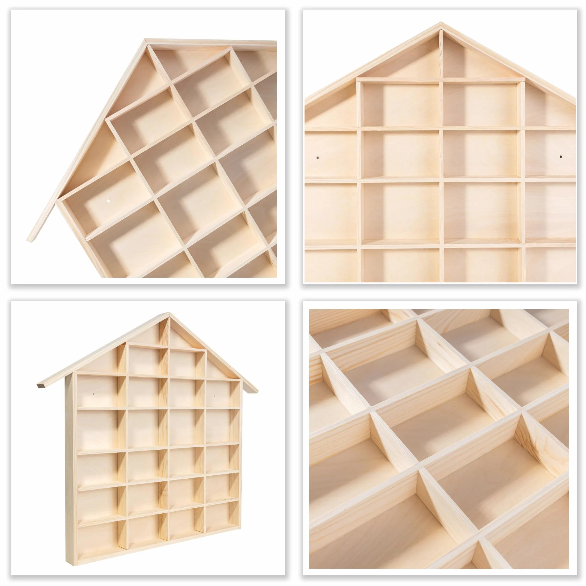 Creative Deco Bacheca da Parete Portaoggetti Scaffale Legno a Forma di Casa 56 x 50 x 3,5 cm 26 Scomparti