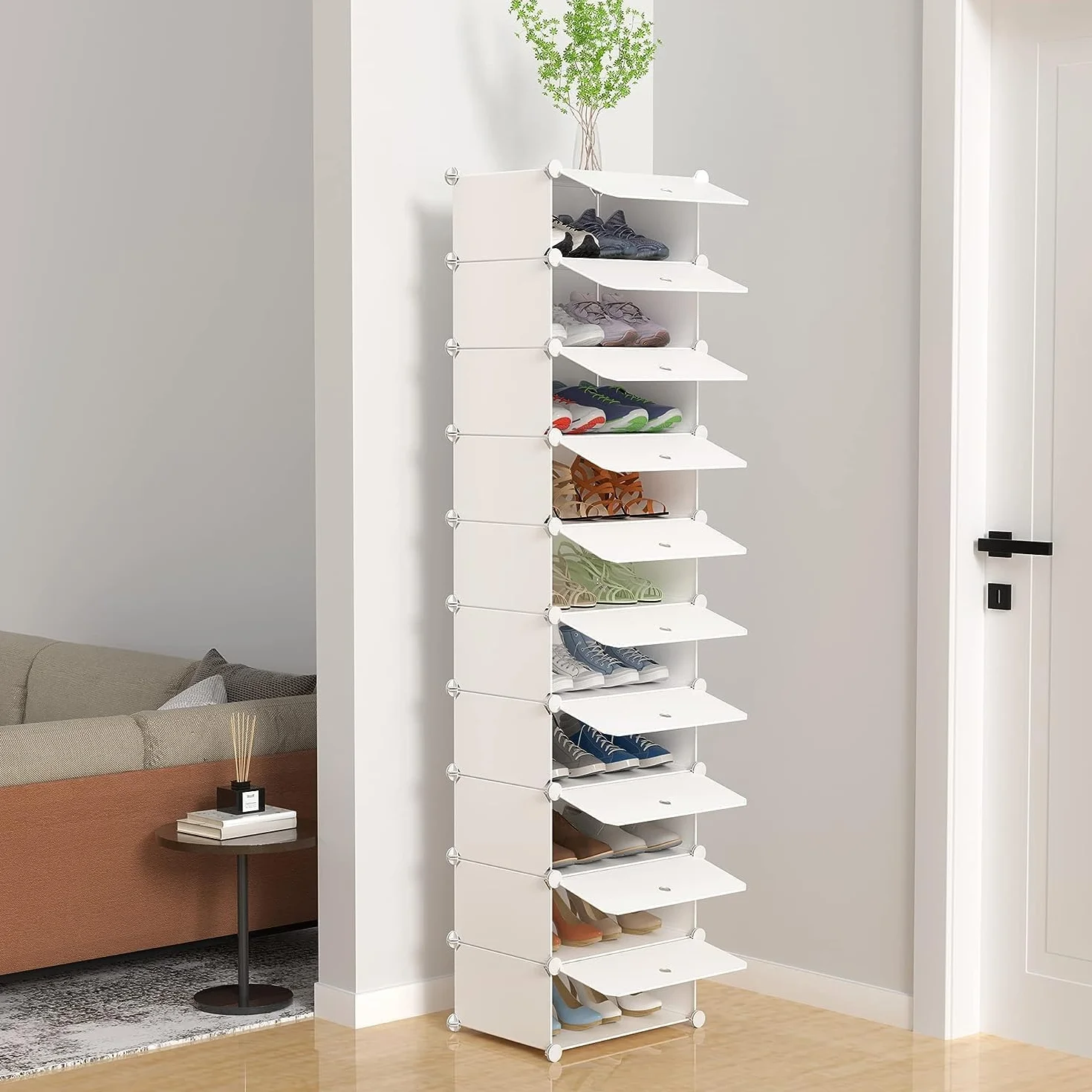 HOMIDEC Scarpiera 10 Ripiani Contenitore 20 Paia Scarpe Plastica Bianco