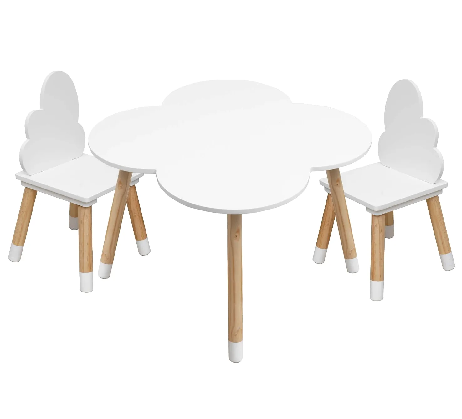 Rebecca Mobili Set Tavolino E Sedie Per Bambini, Sedie e Tavolo Arredo Cameretta Stanza Dei Giochi Bianco Marrone Chiaro, Mdf, Stile Nordico - Misure: 44 x 60 x 60 cm / 50 x 25 x 25 cm - Art. RE6733