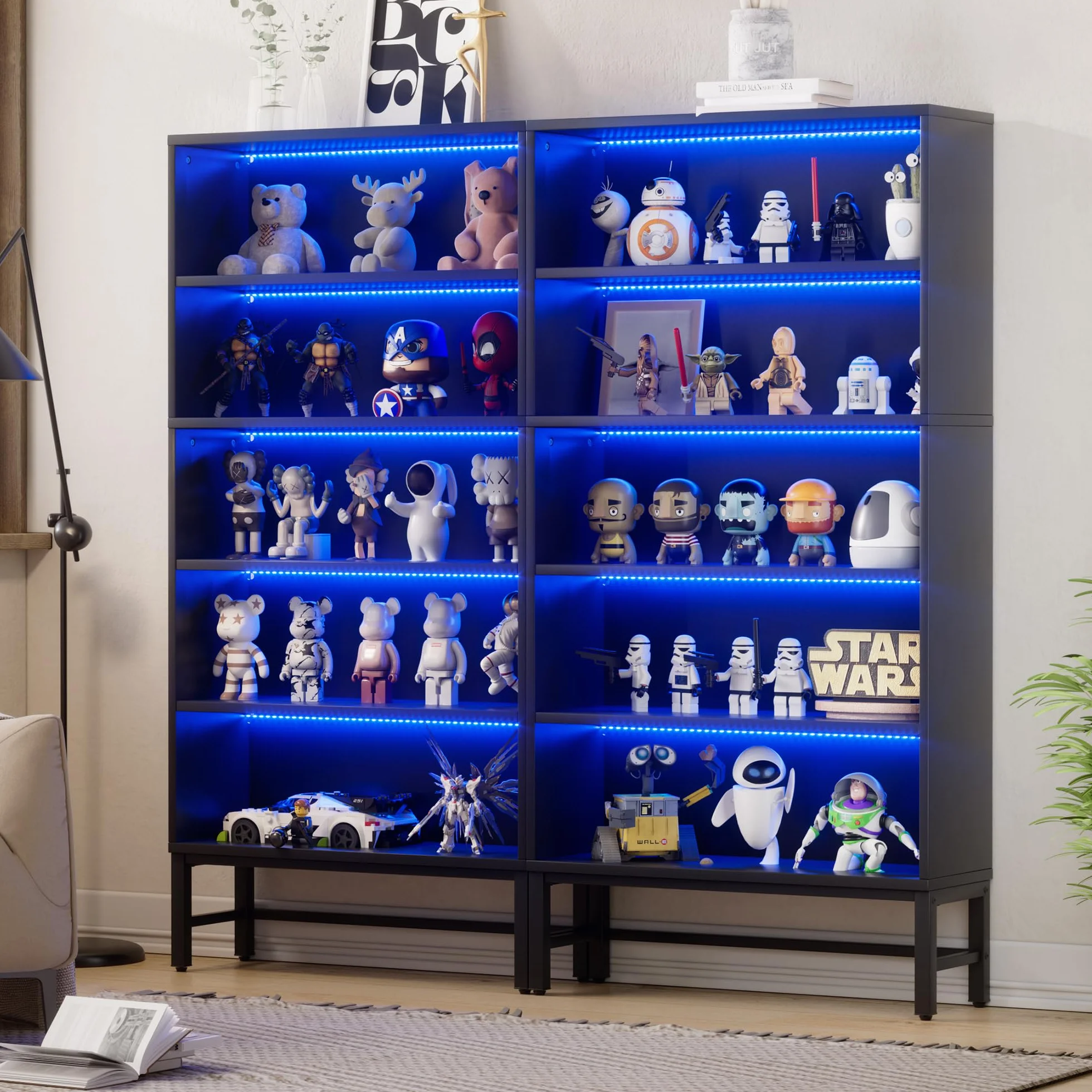 Vetrinetta Espositiva Mobile vetrina con illuminazione a LED Armadio da Collezione a 5 Strati Moderna Mobile Vetrina Vetrina Soggiorno per Statuette, Salotto, Bar,Camera da letto e Ufficio 90*30*178CM